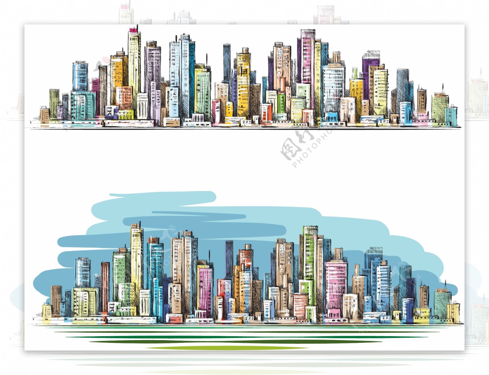 手绘城市建筑图片