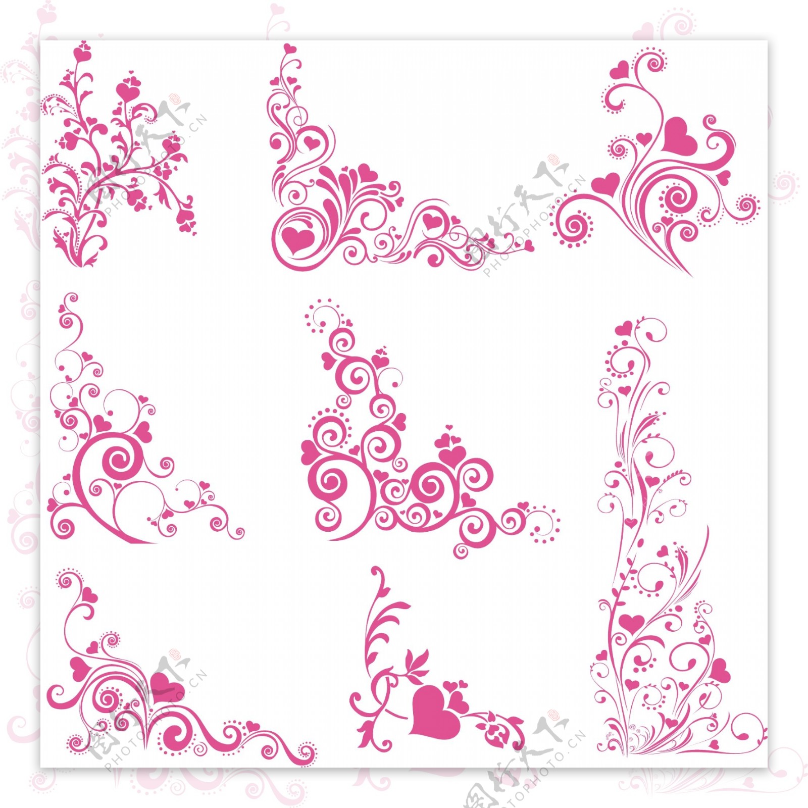 粉色情人节花纹边角矢量素材图片