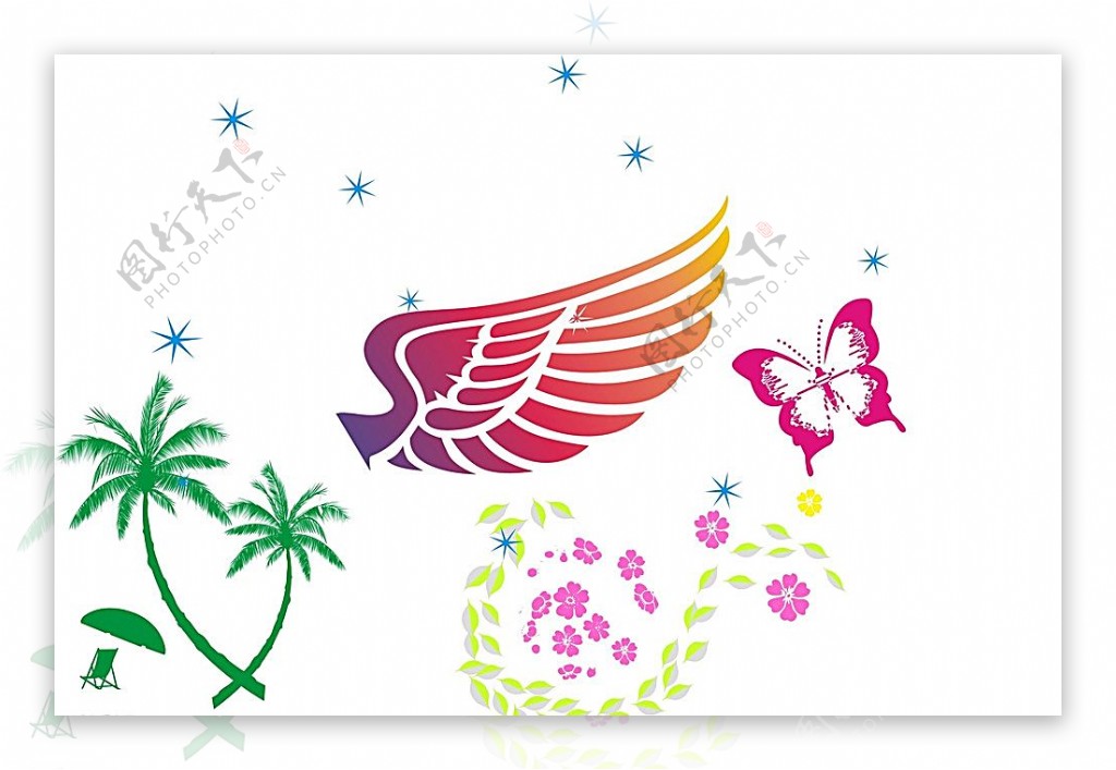 椰子树翅膀蝴蝶图片