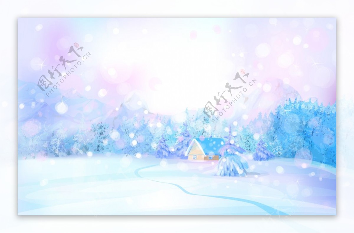 美丽的七彩雪景插画