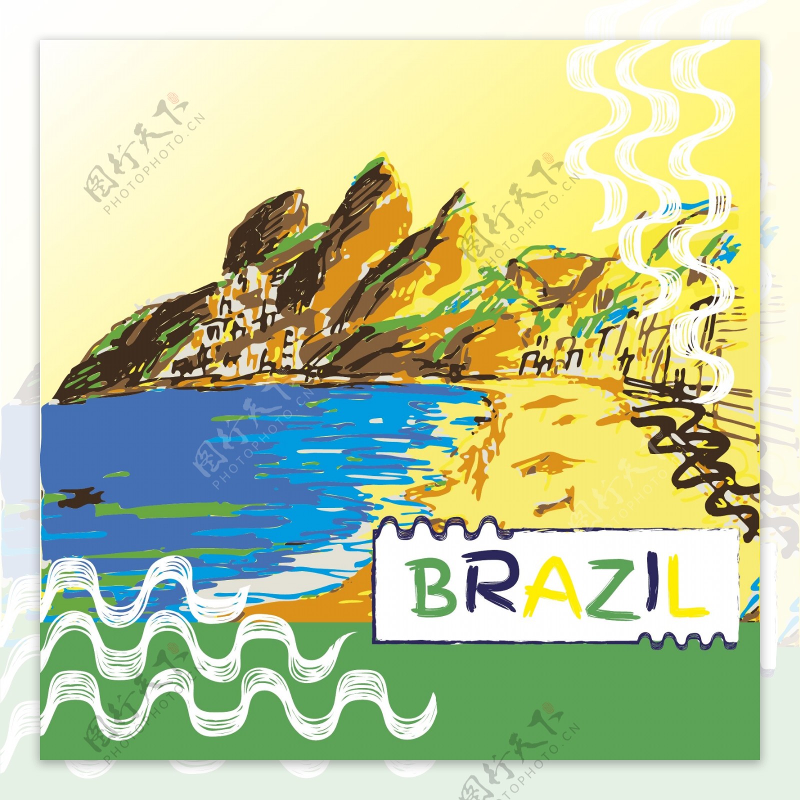 手绘巴西自然风景插画矢量素材下载