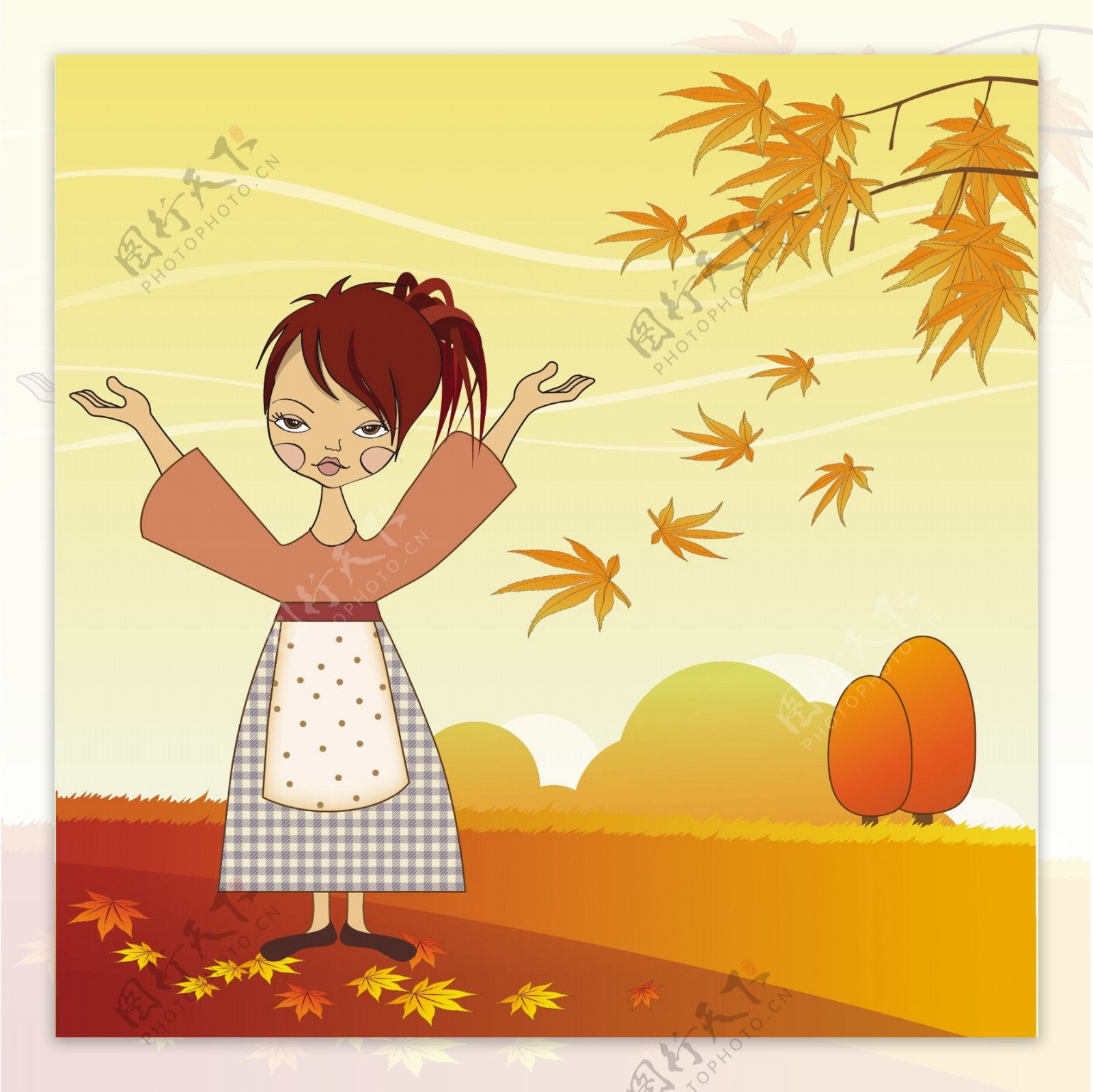 秋风景中的女人插图