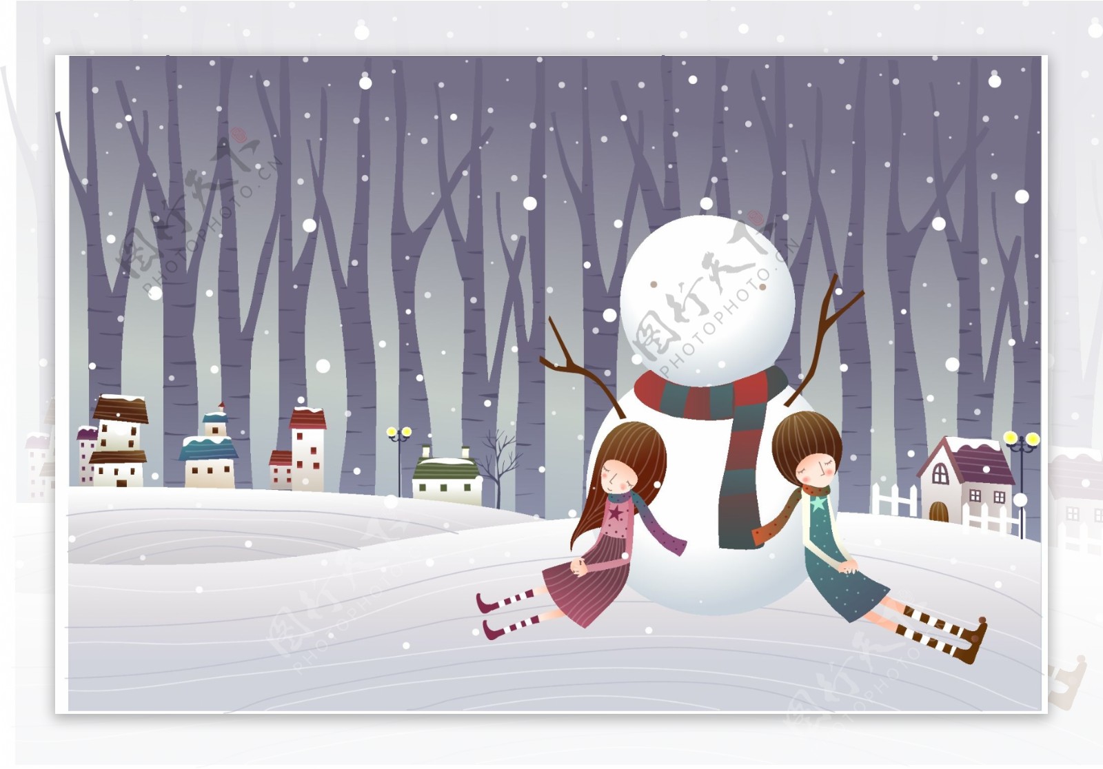 情侣靠在雪球上