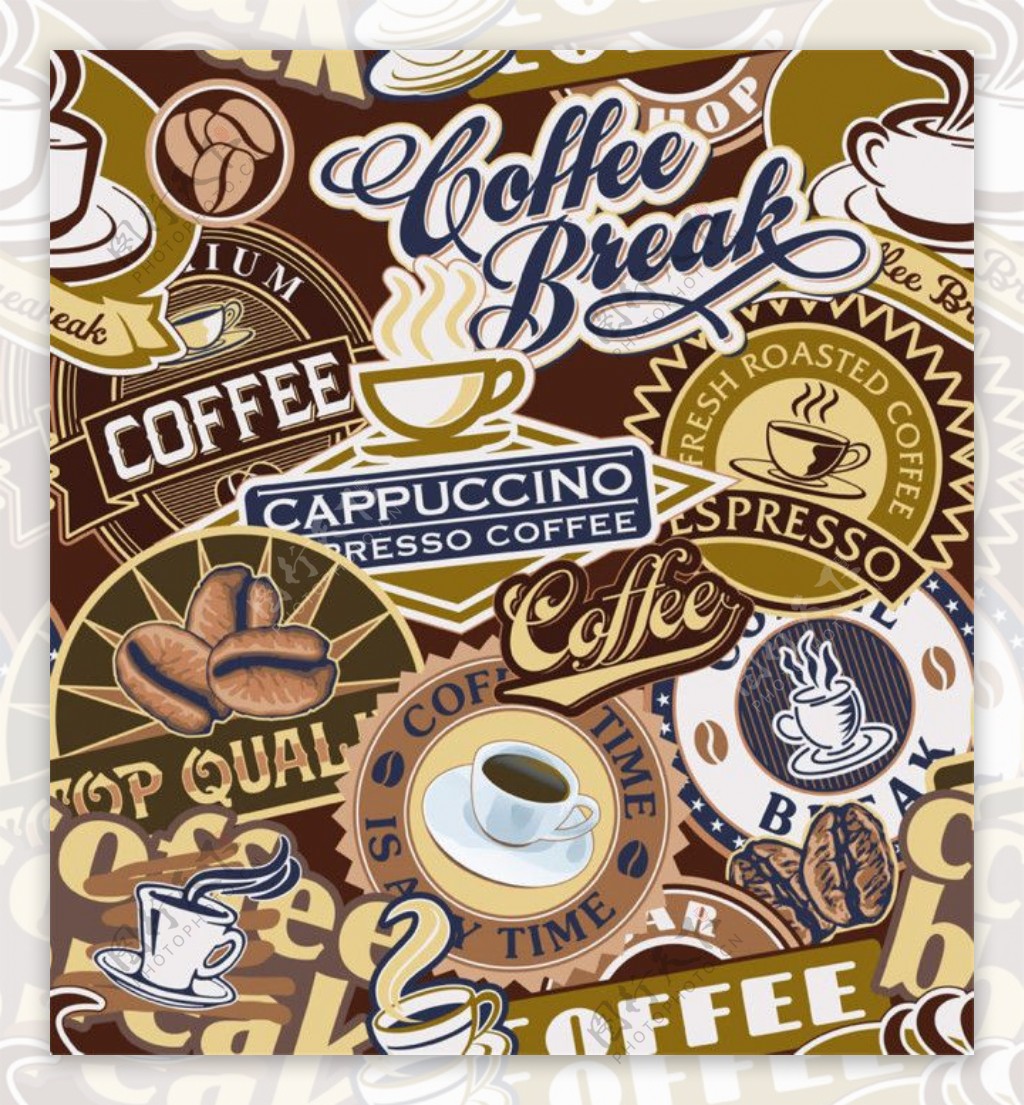 咖啡豆和咖啡杯背景图片