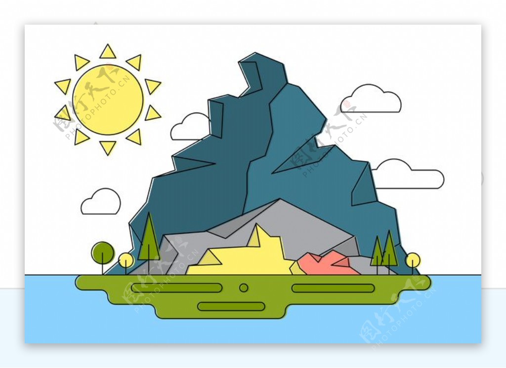 岩石景观岛矢量图