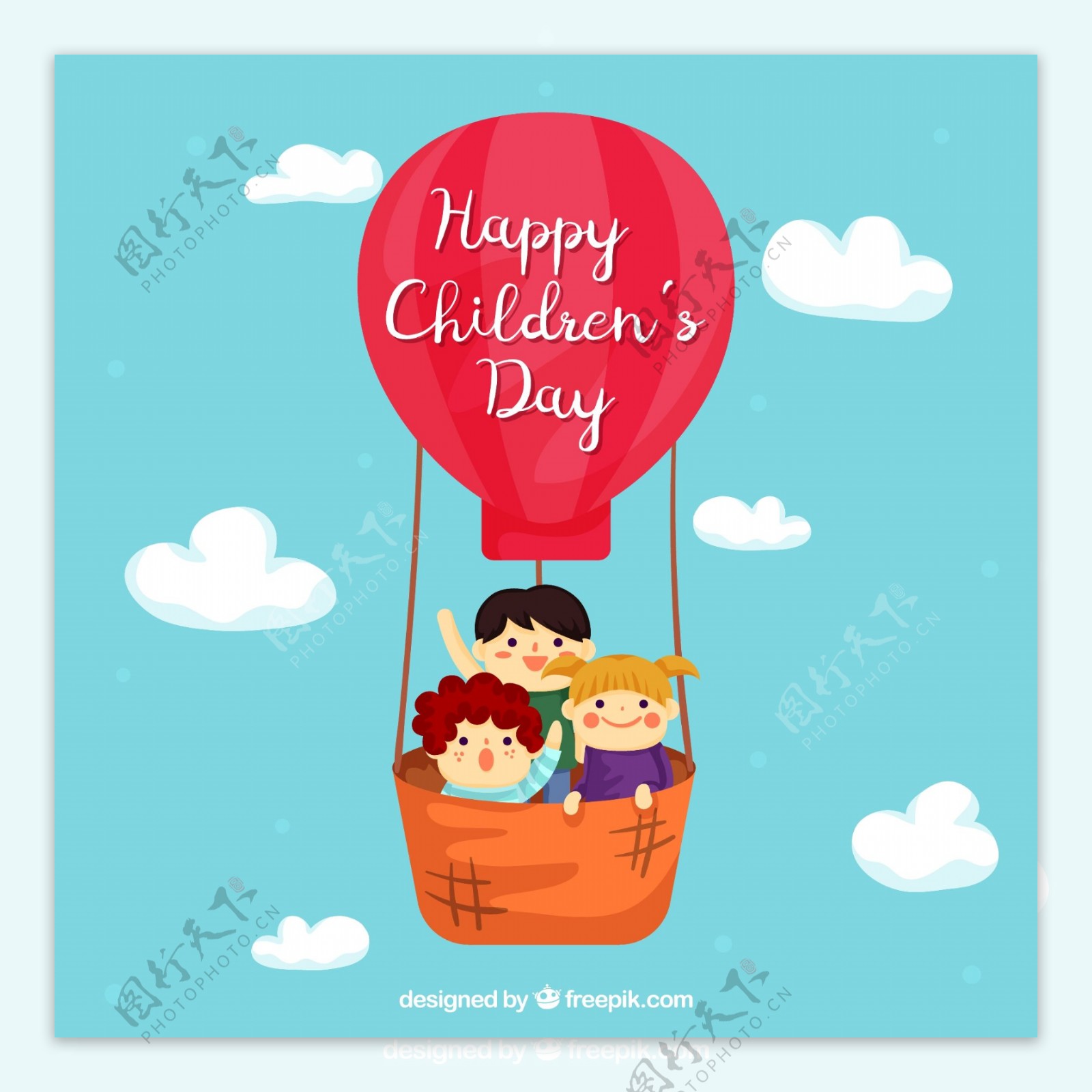 儿童日设计与儿童在气球