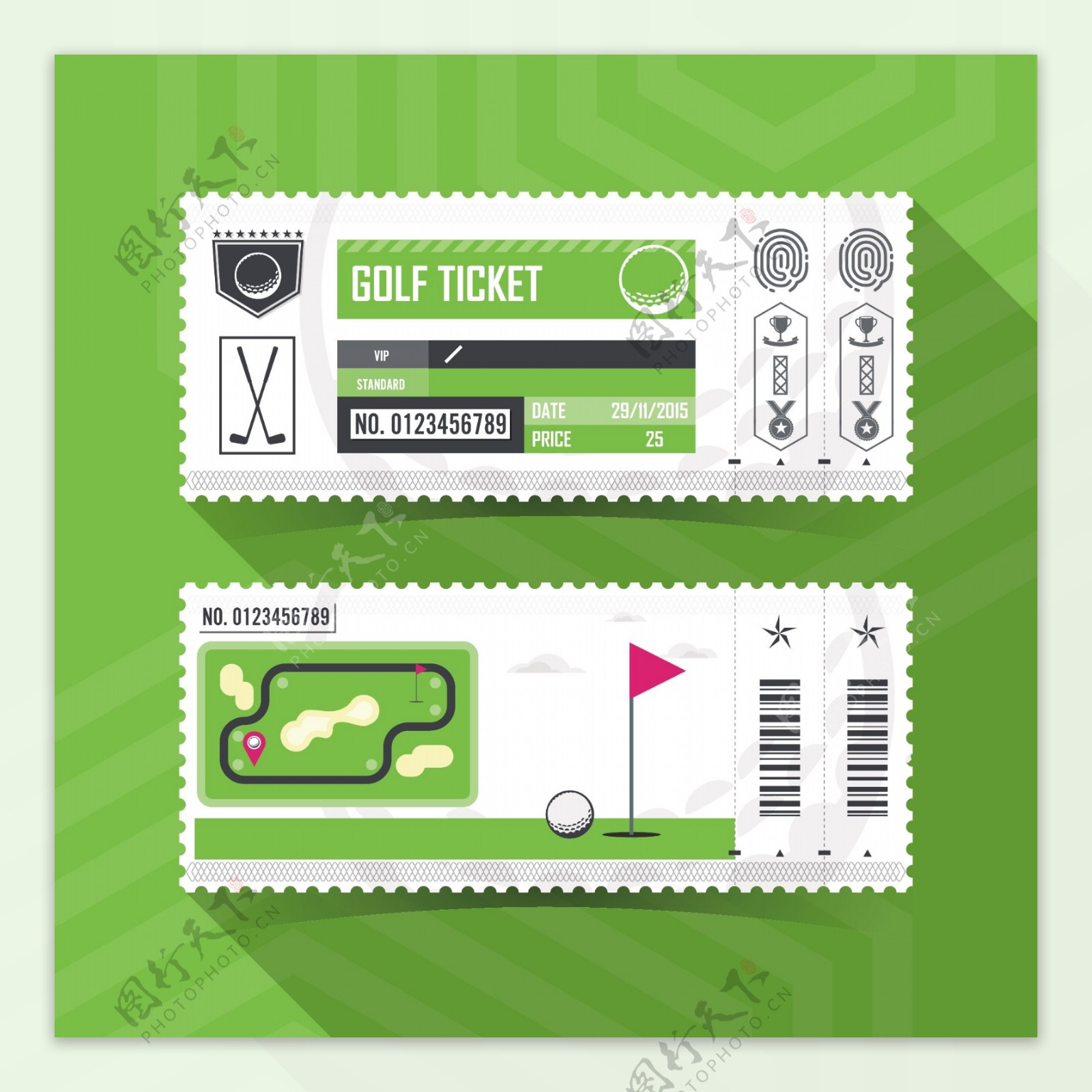 高尔夫球门票卡通矢量素材