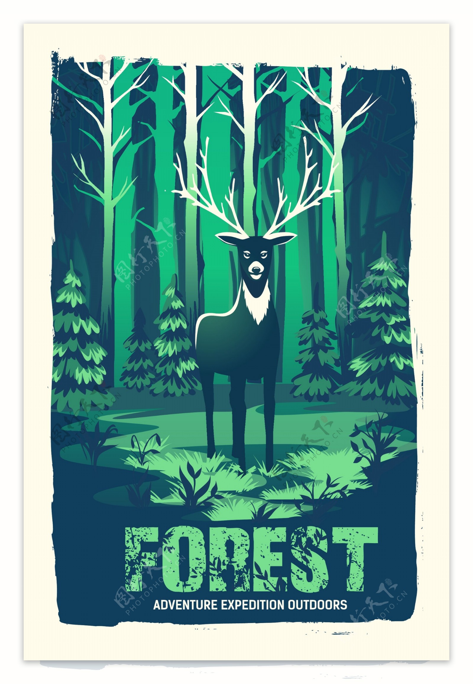 森林里的麋鹿插画