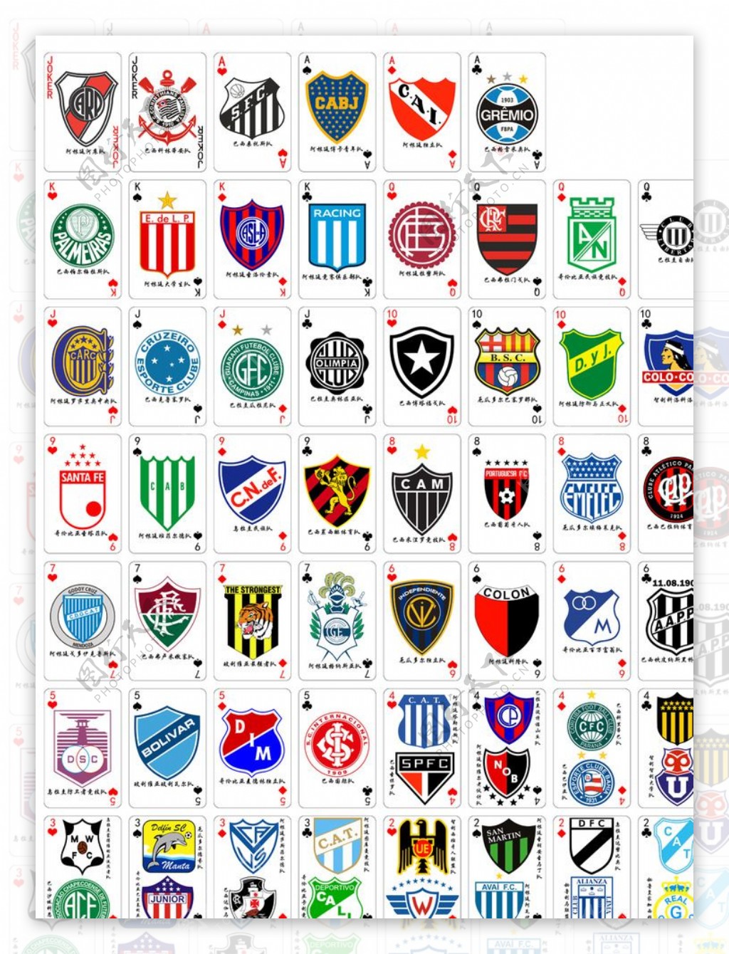 南美足球俱乐部队徽扑克牌