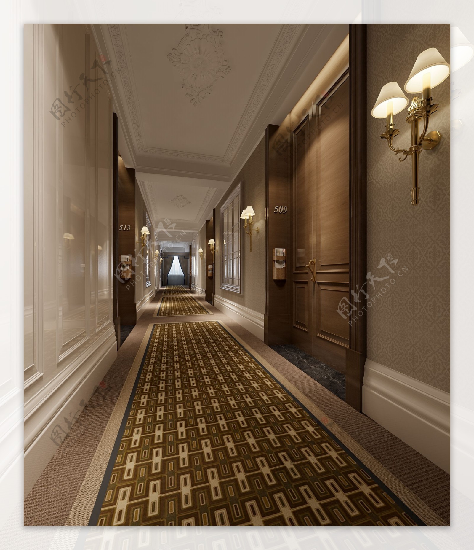 现代时尚酒店黄色花纹地毯工装装修效果图
