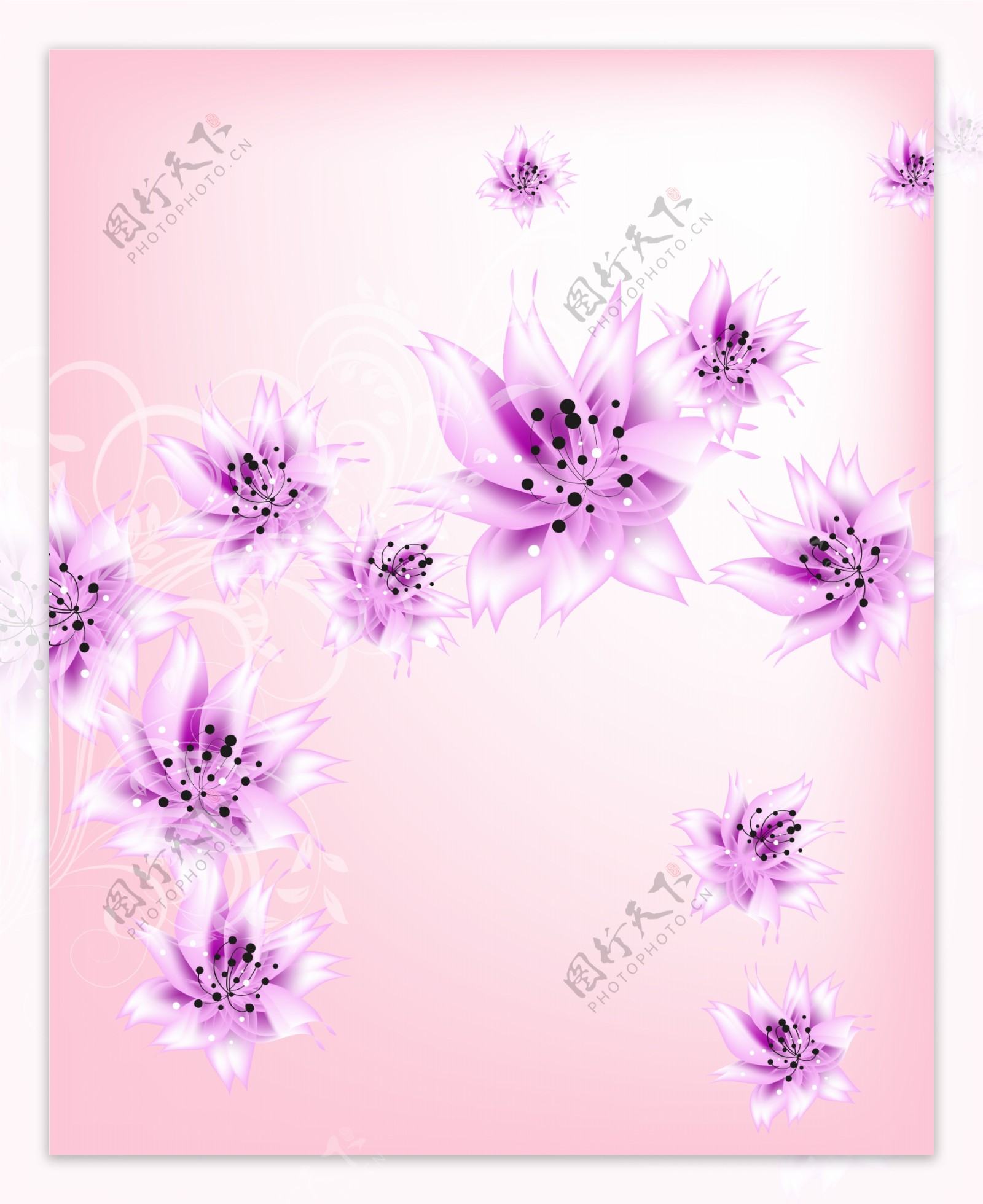 紫色梦幻手绘花朵漂亮移门图