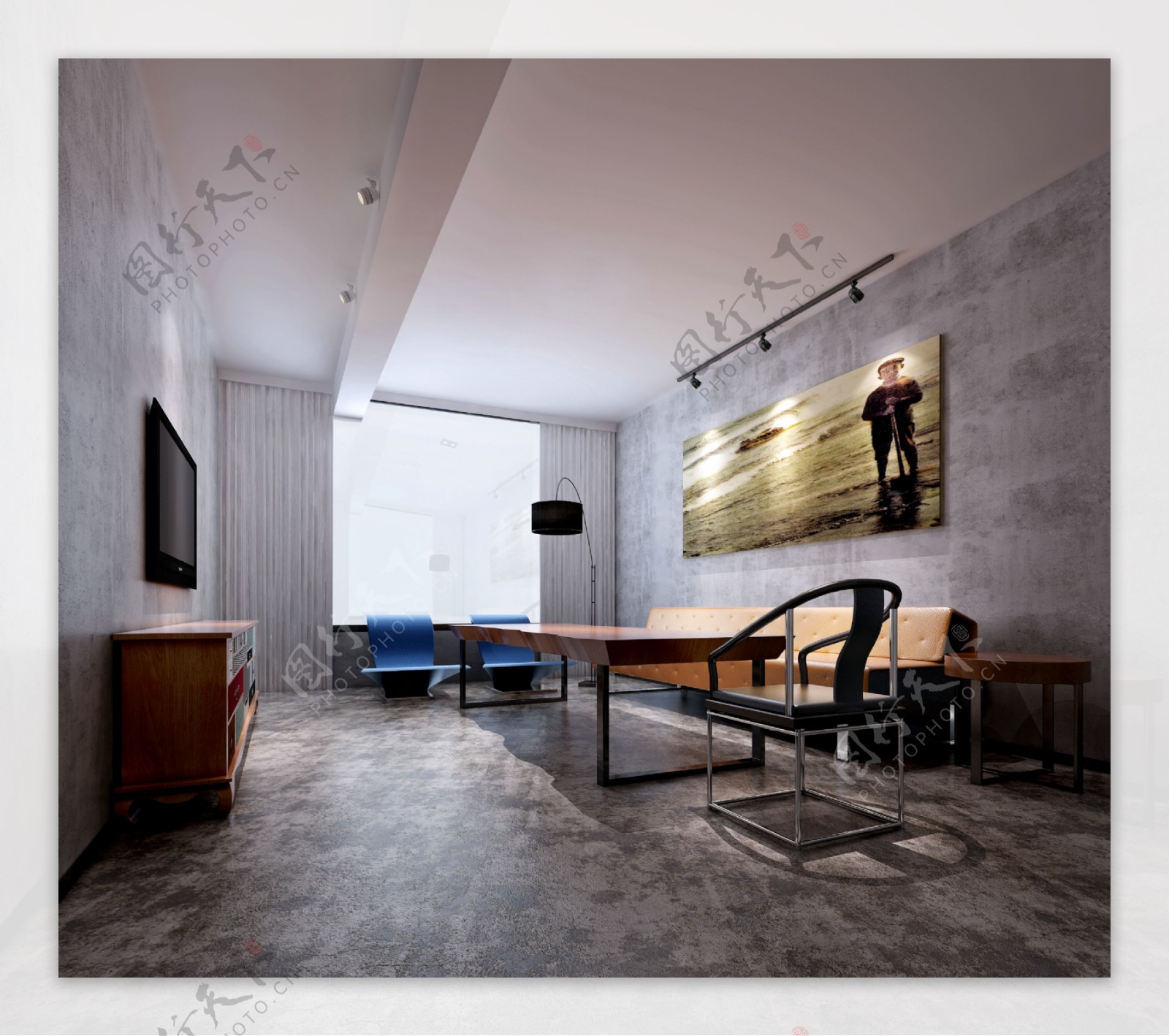 现代时尚风格褐色地板会议室室内工装效果图