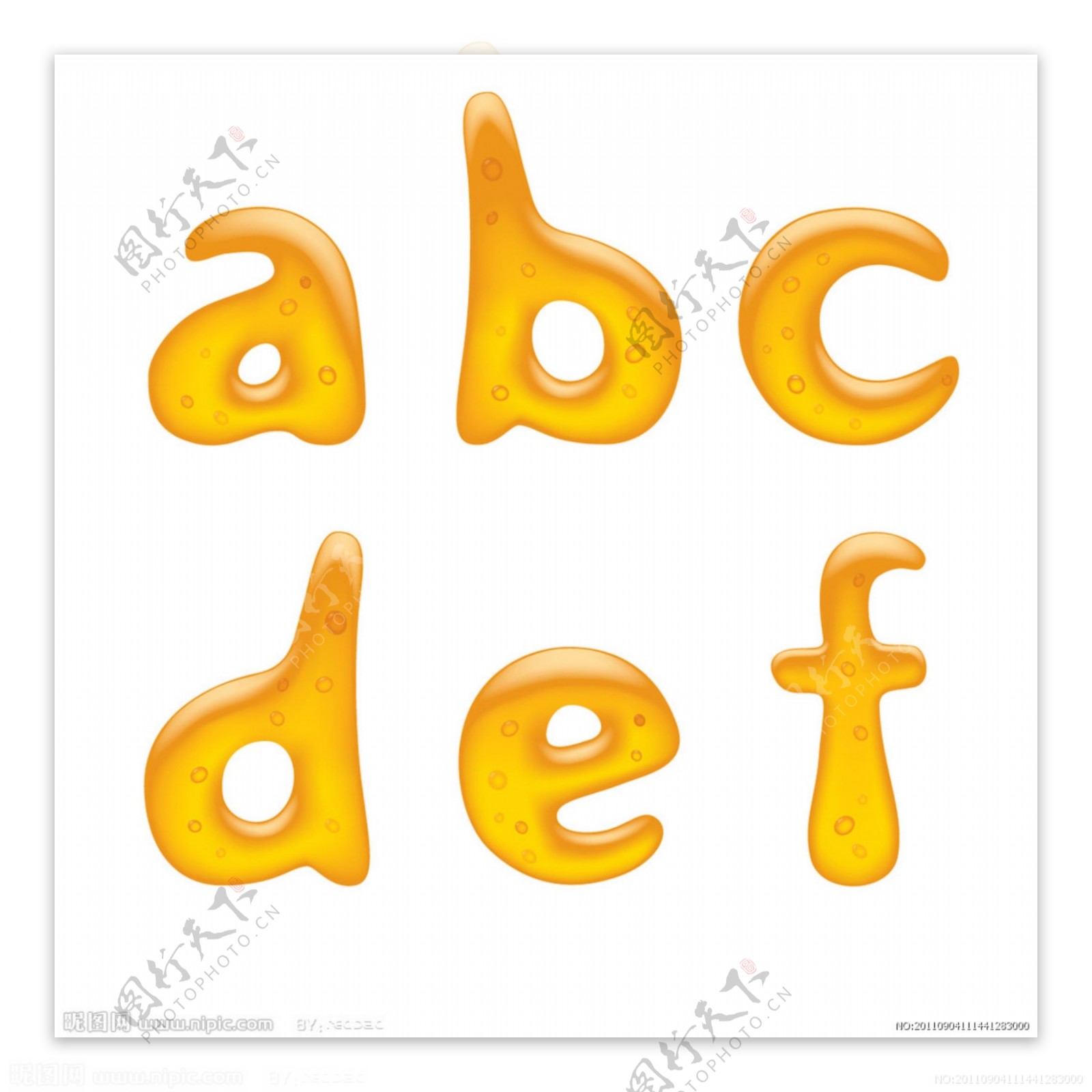ABCDEF黄色矢量字体小写