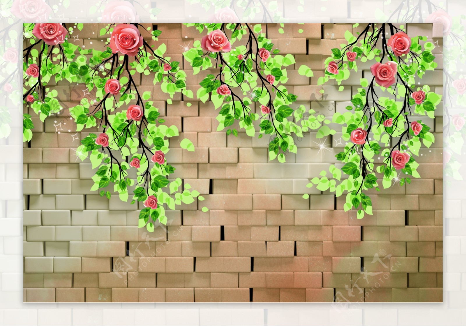 3D玫瑰花立体创意画背景墙