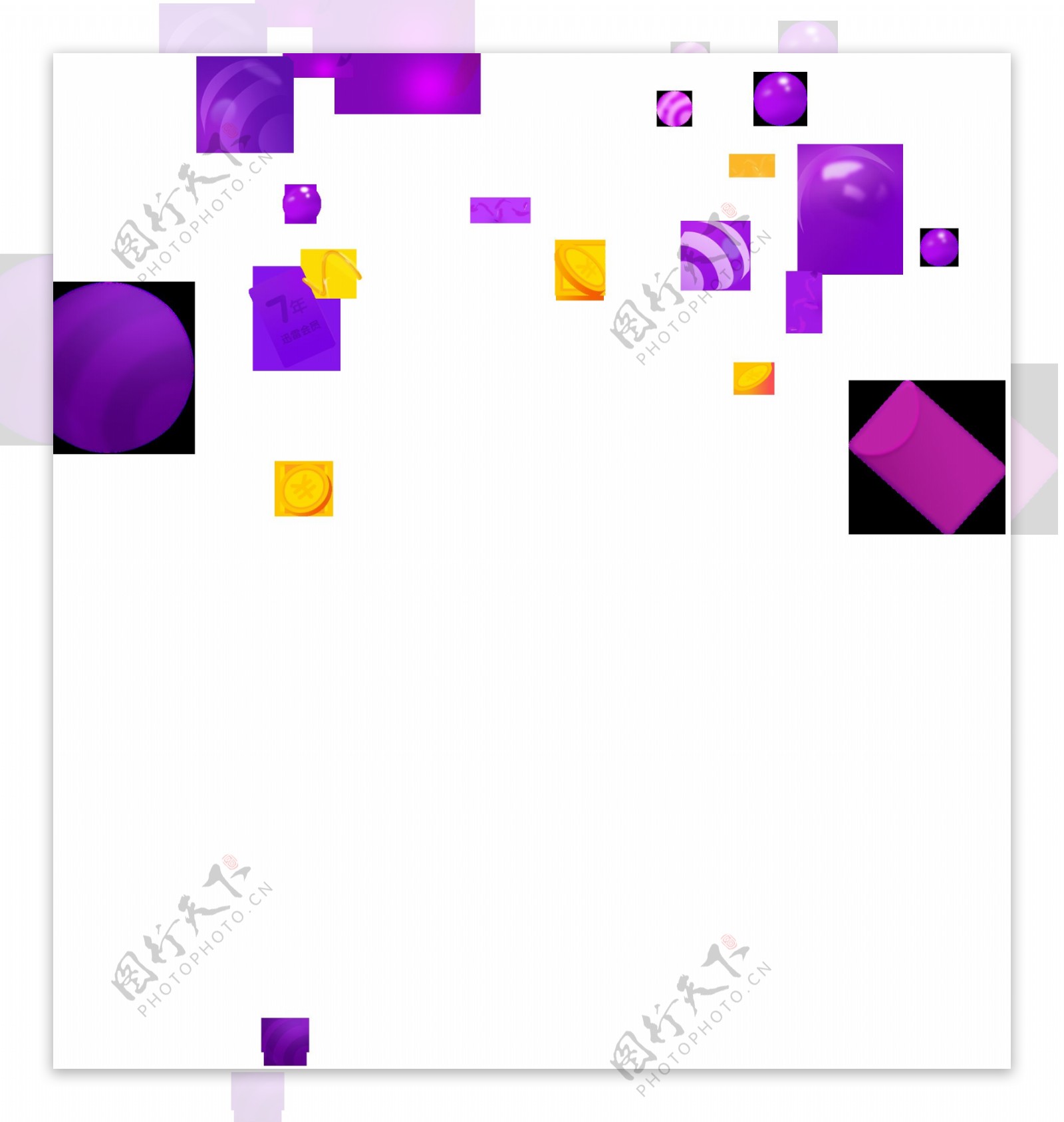紫色气球彩带png元素素材