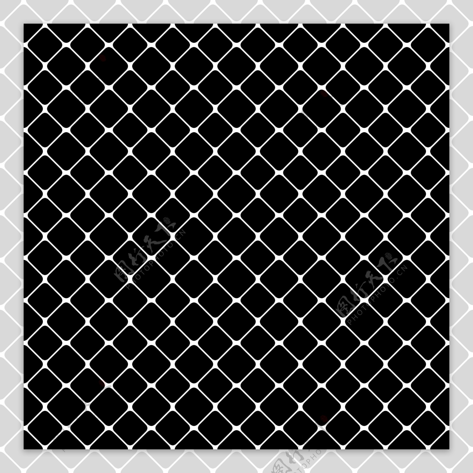 无缝抽象黑白方格图案矢量背景设计从对角线圆角平方