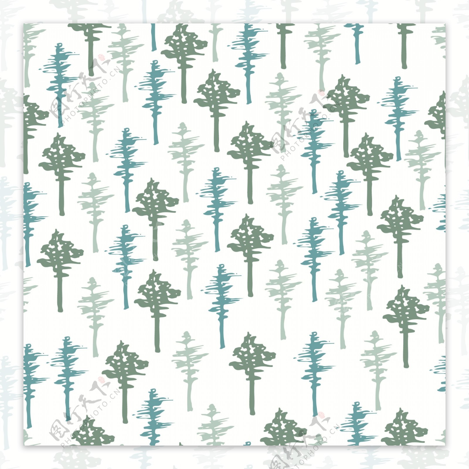 清新森系松树壁纸图案装饰设计