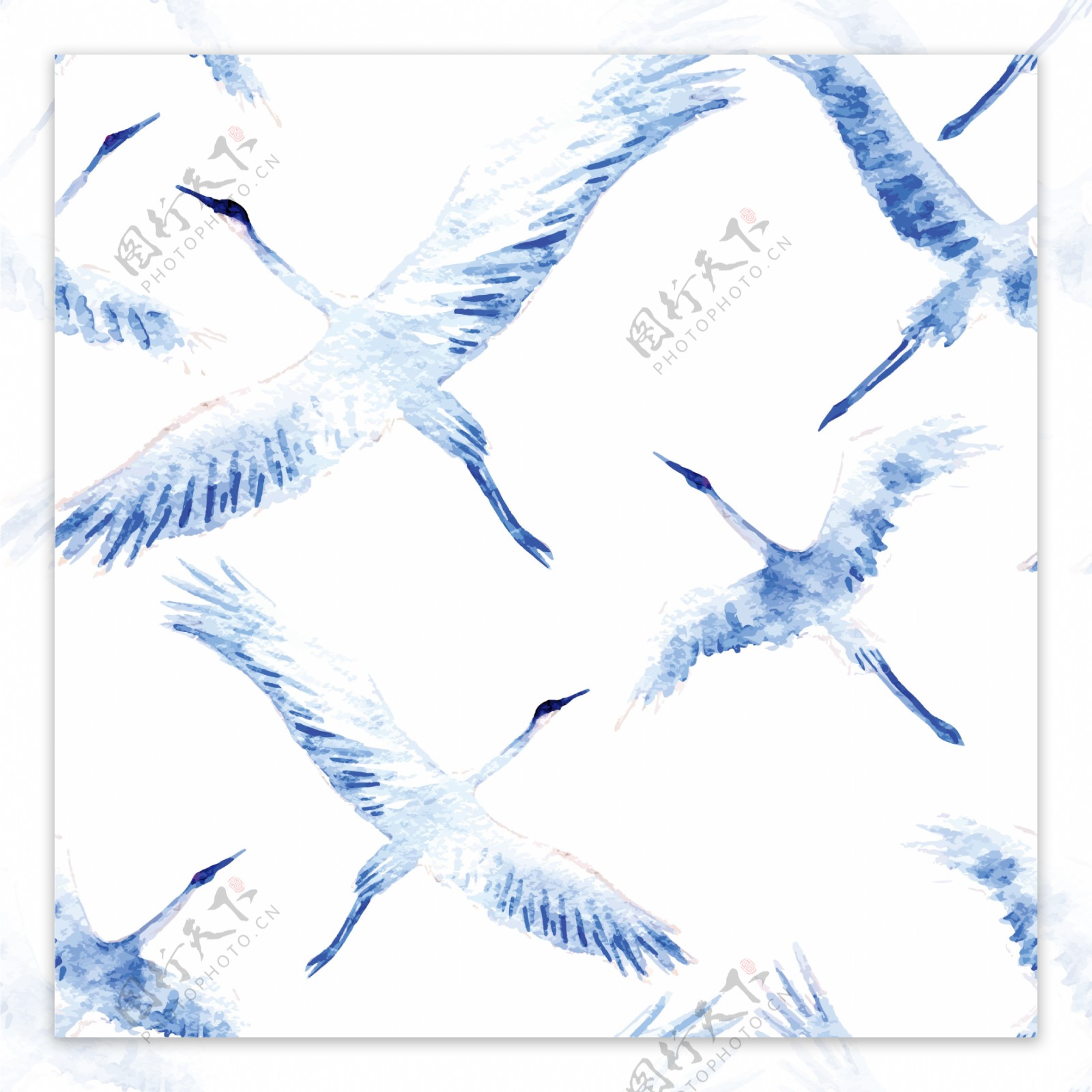 高雅时尚蓝鹤壁纸图案装饰设计