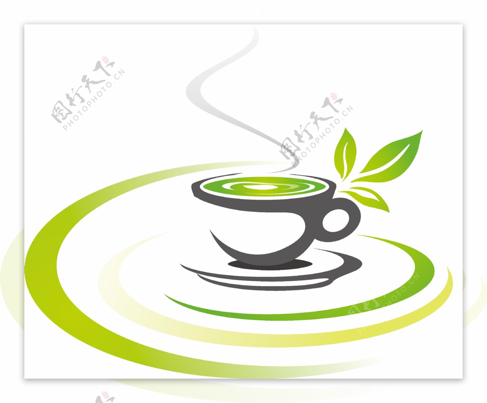 手绘线条绿茶元素