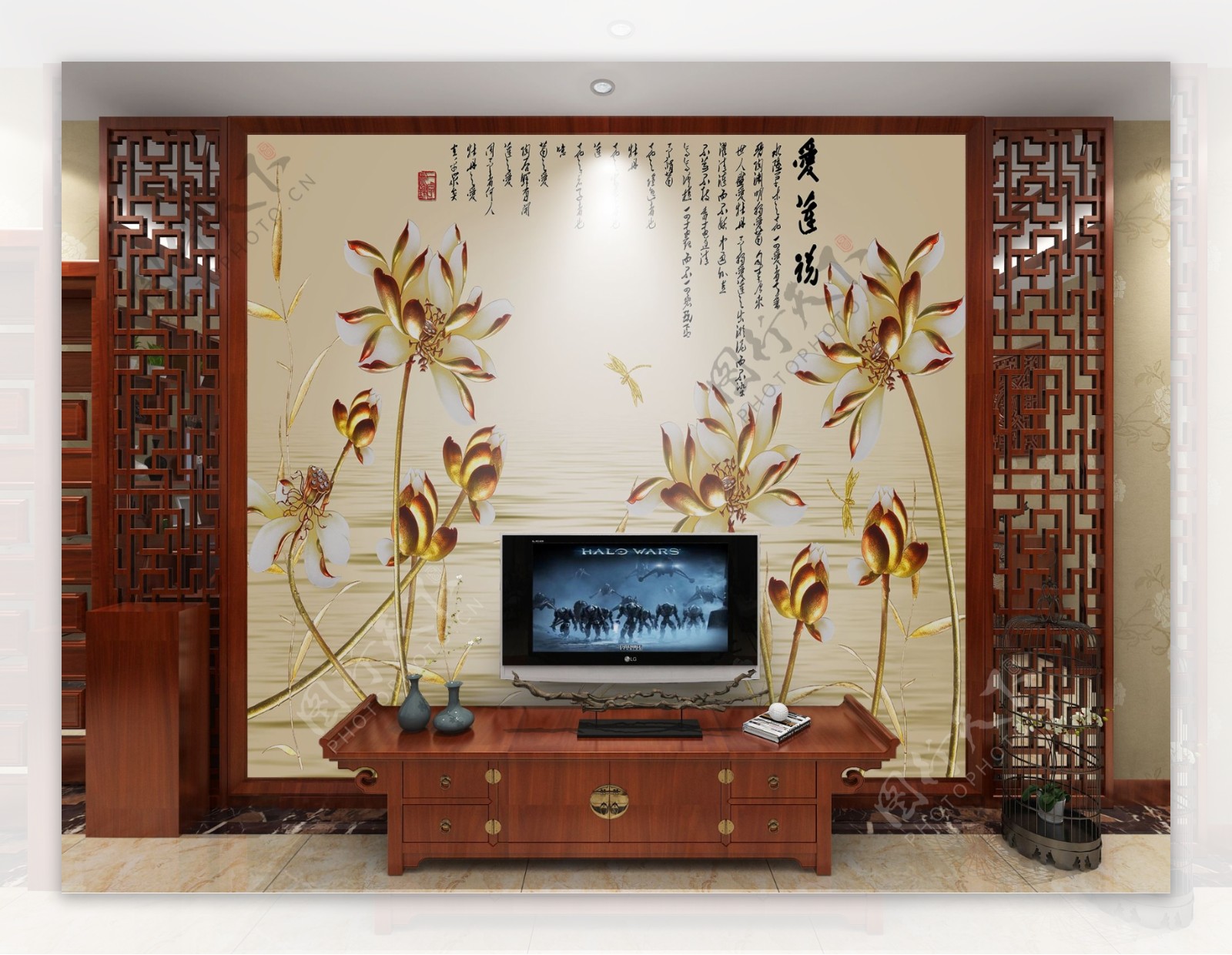 中式效果图模板搭配背景墙