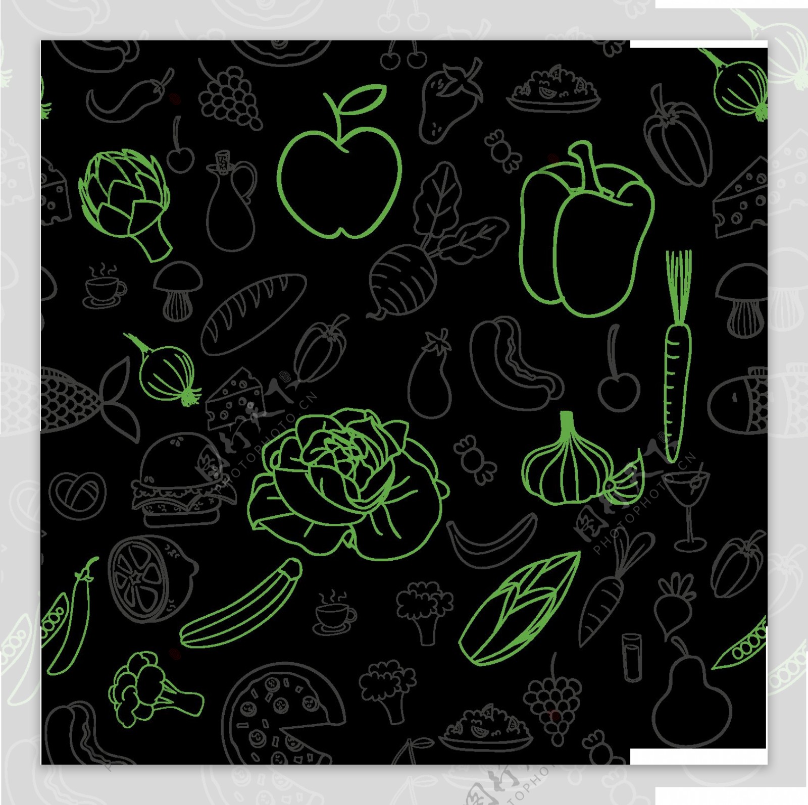 绿色手绘蔬菜png元素素材