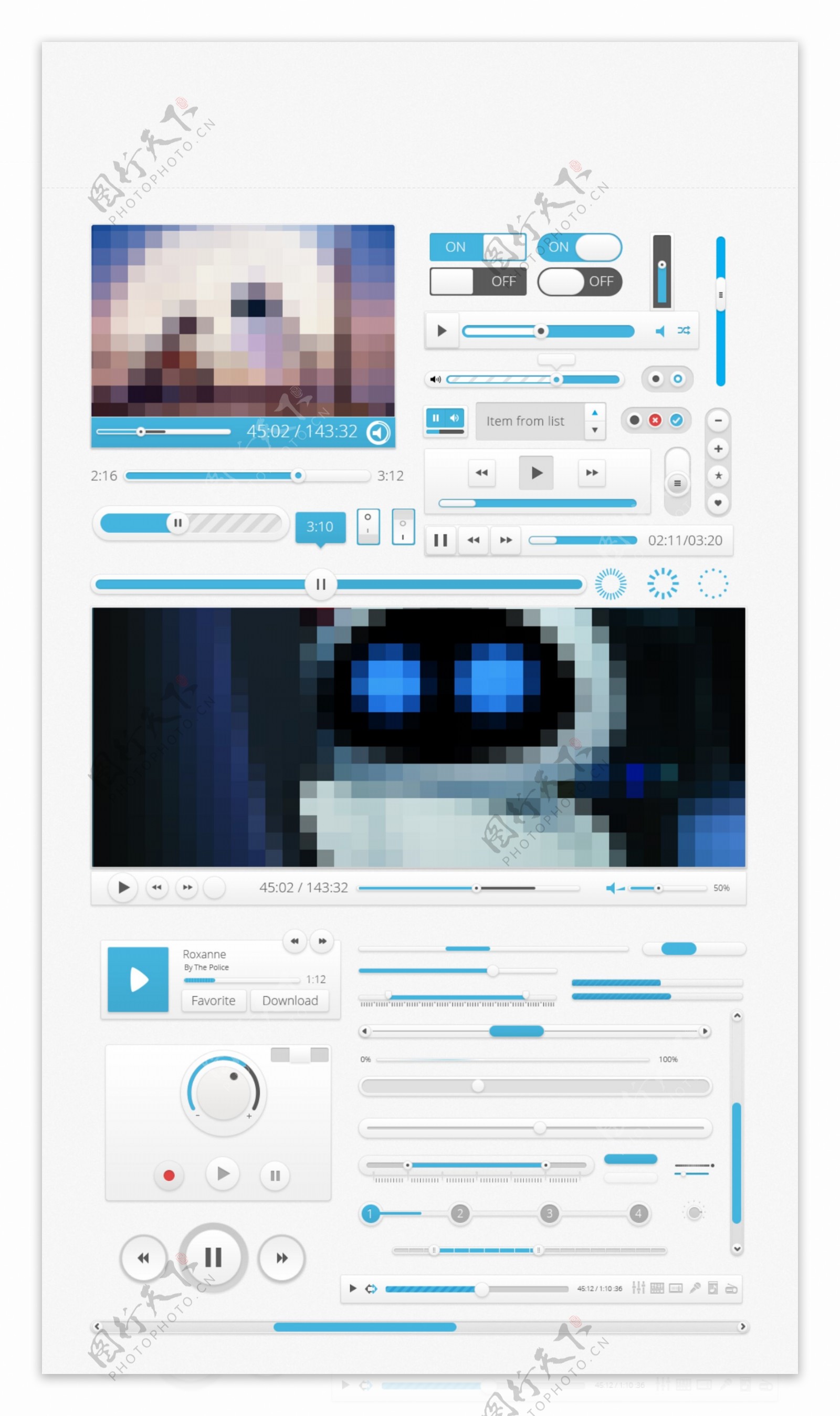 蓝色的网页播放器进度条勾选框素材