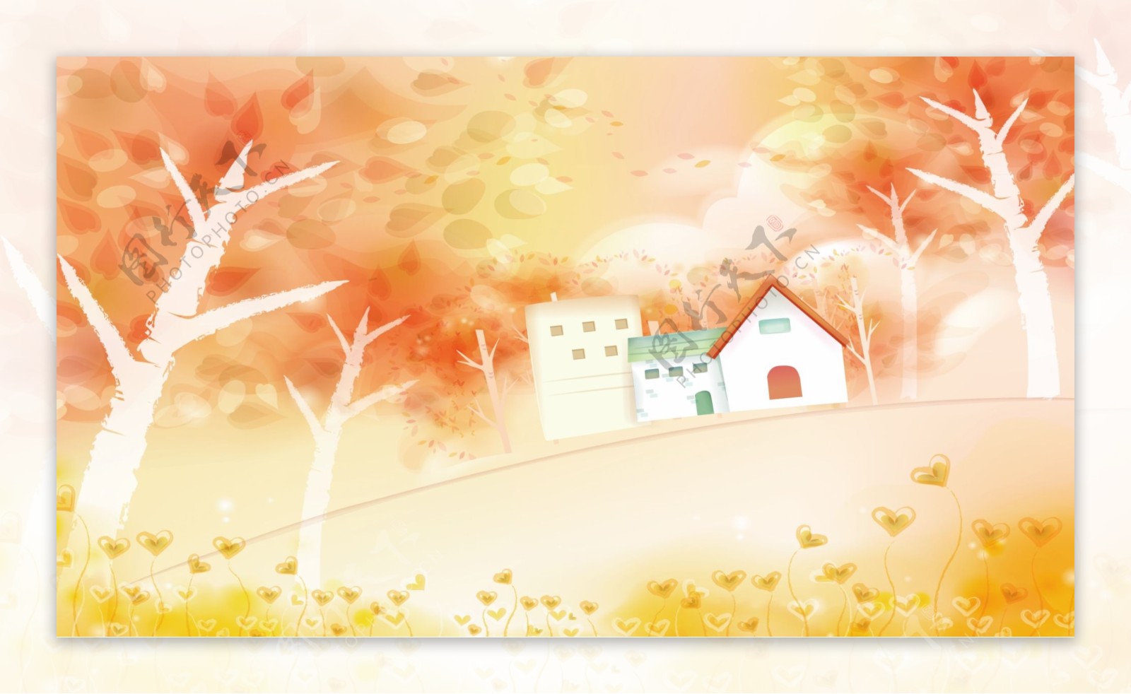 秋季手绘儿童房背景墙图片