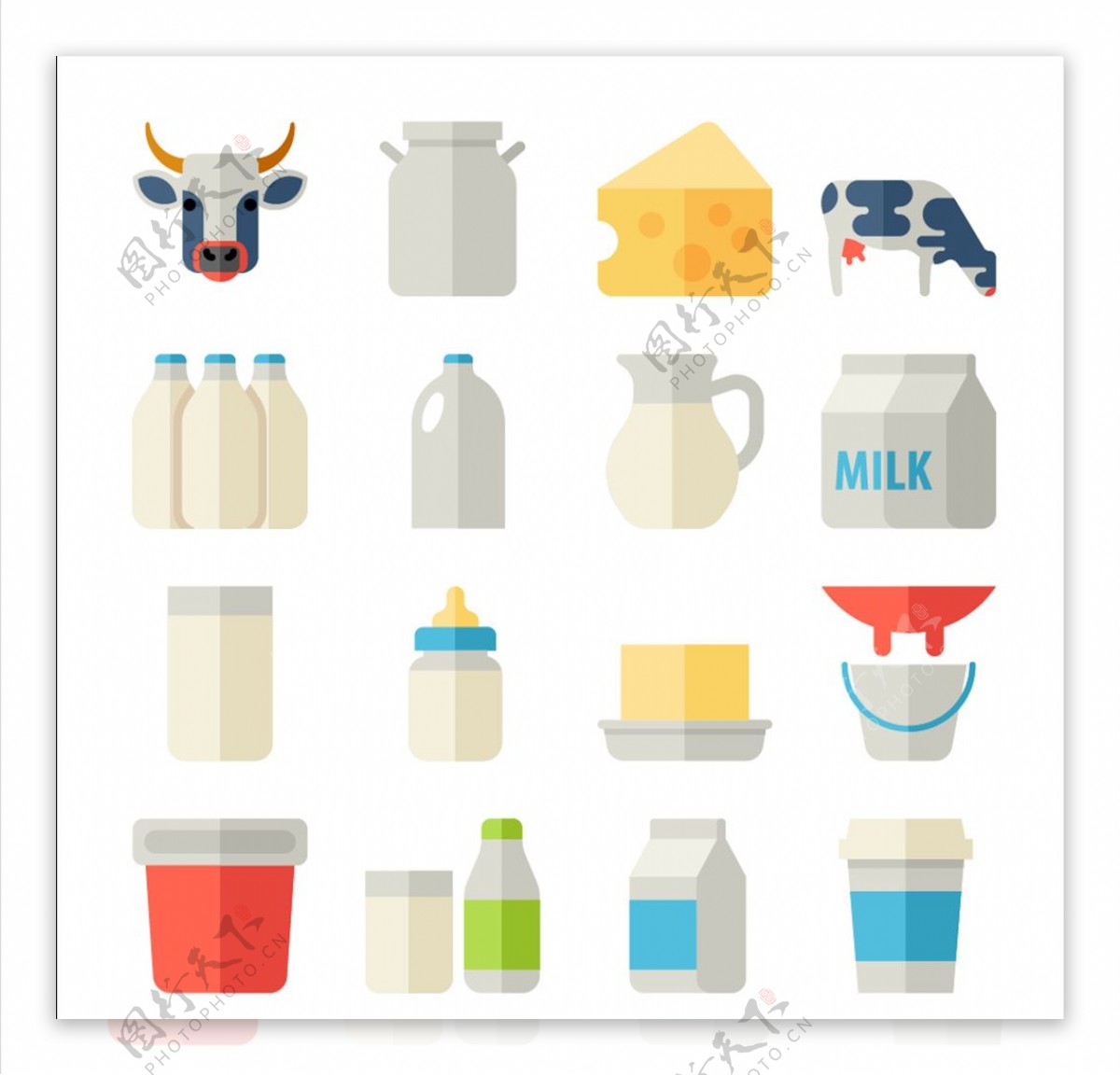 多款扁平化牛奶包装图标