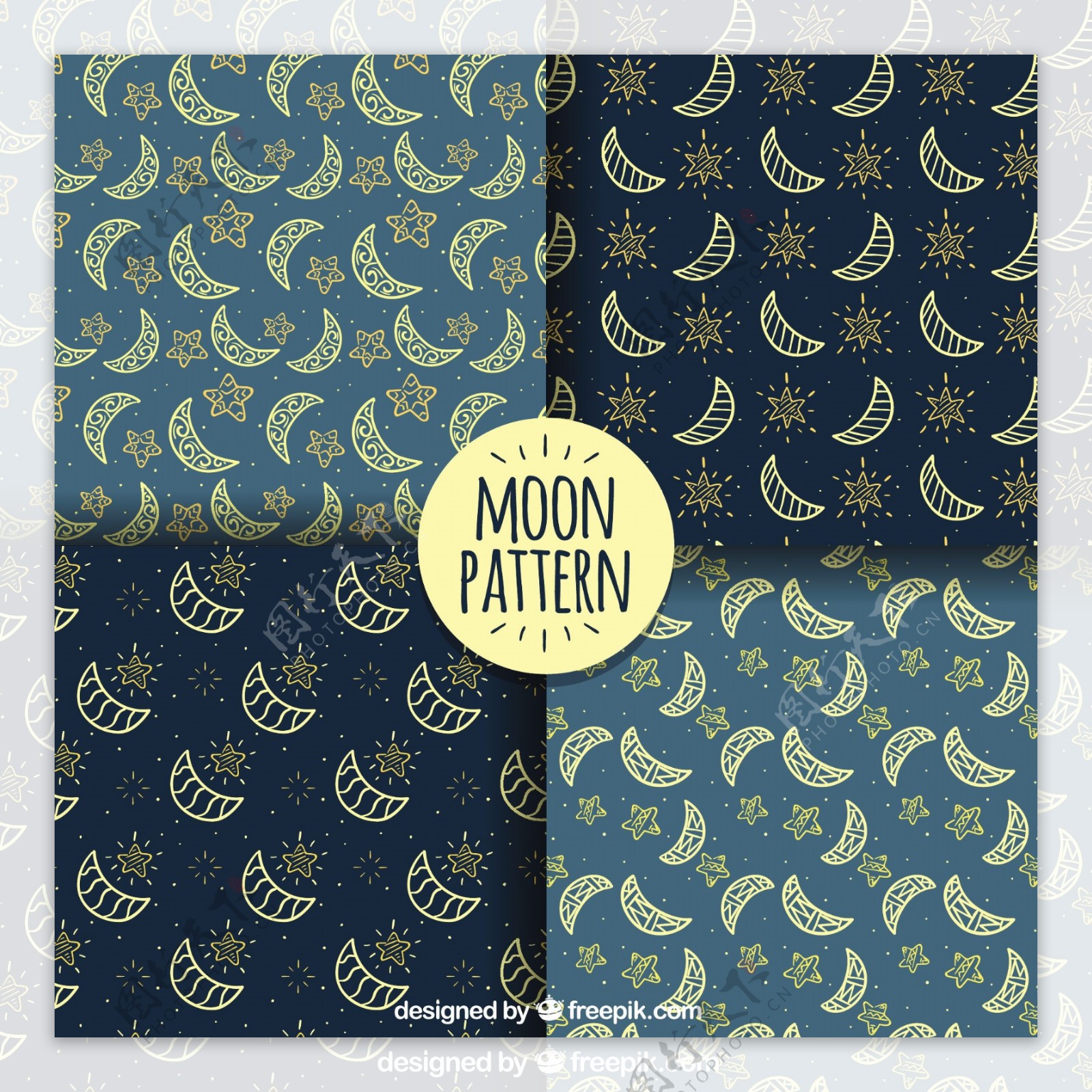 观赏月亮和星星的奇妙的图案的包装