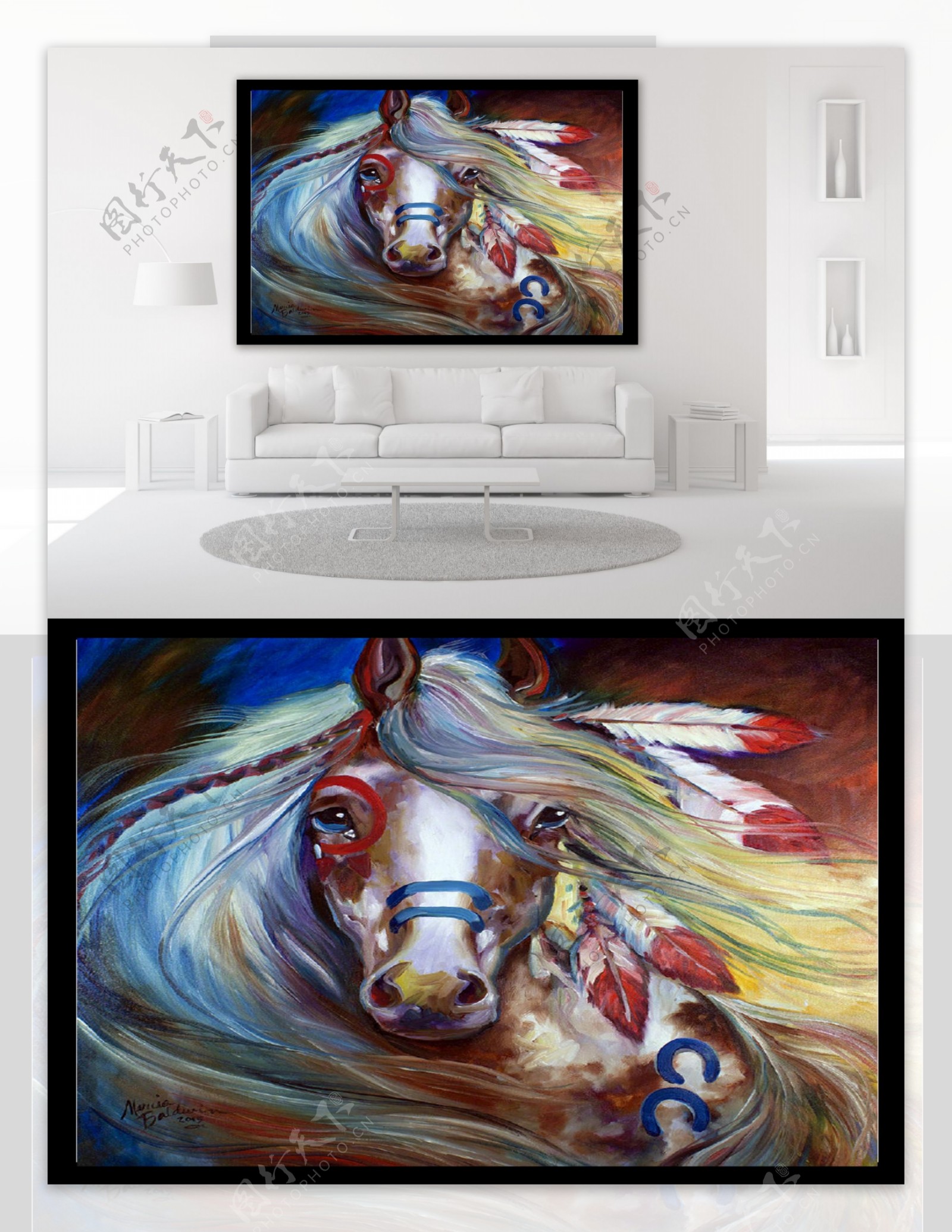 五彩斑斓的马艺术彩绘油画动物沙发装饰画