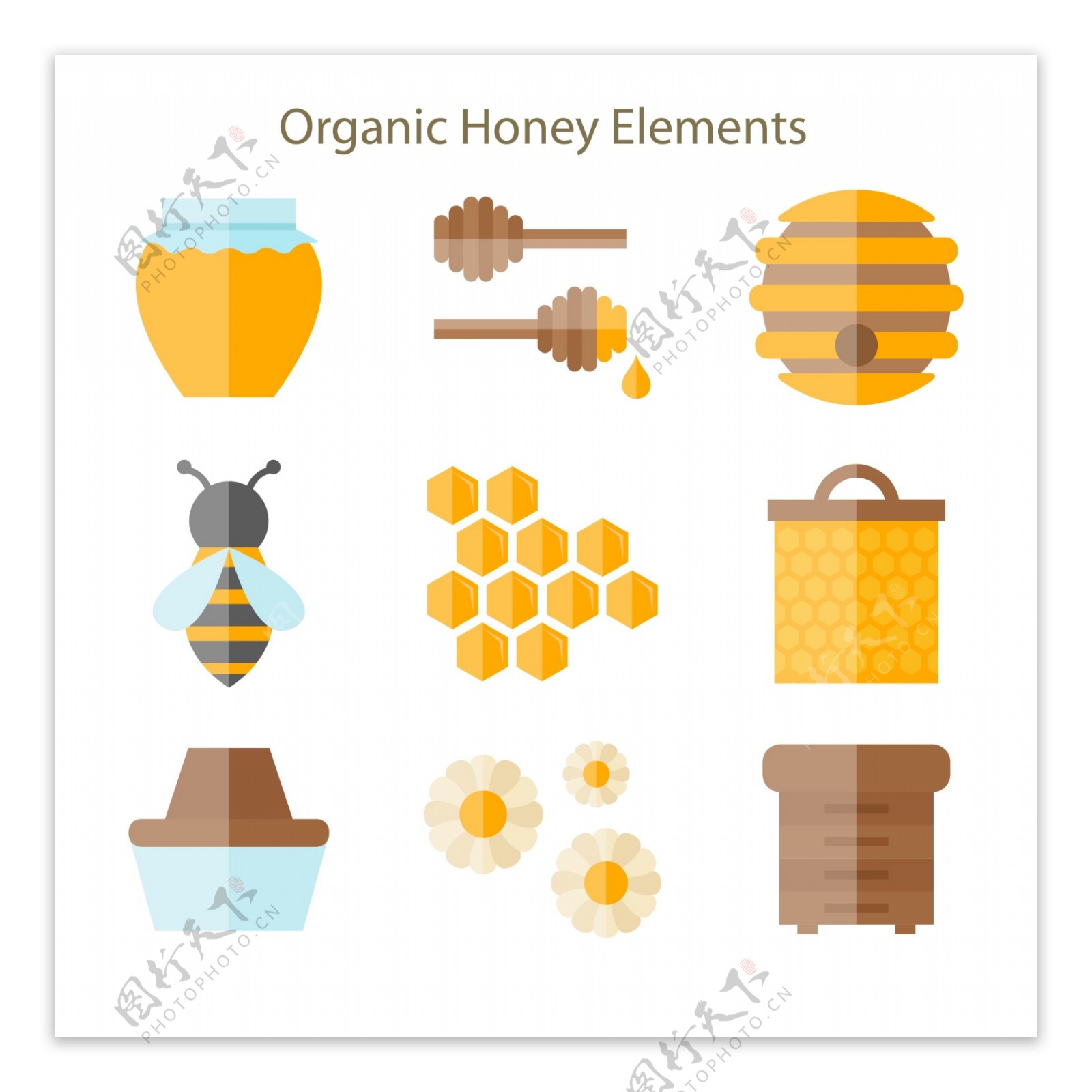 9款扁平化蜂蜜元素矢量素材