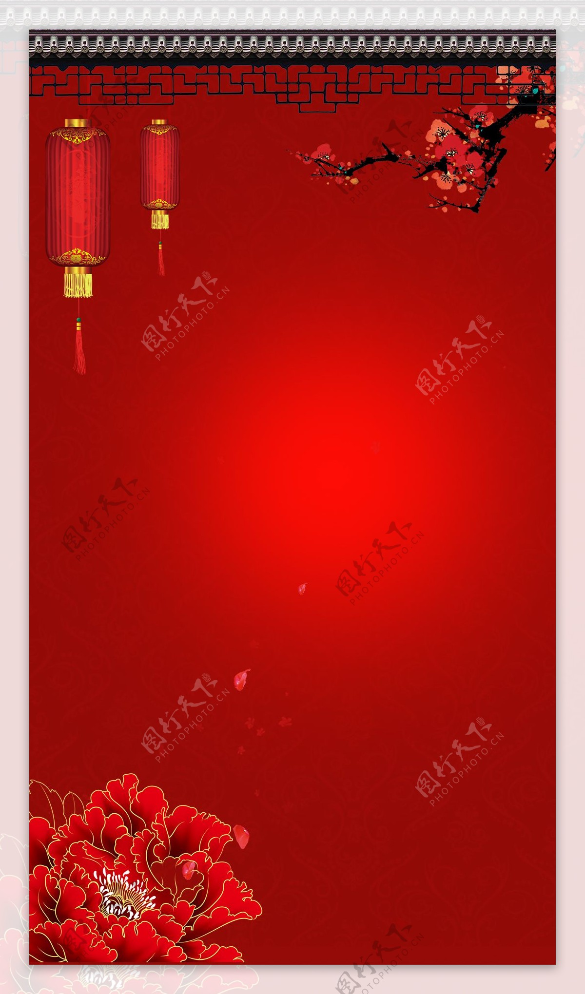 红色灯笼梅花H5背景素材