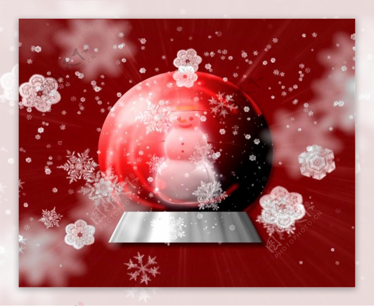 红色背景圣诞下雪的礼物