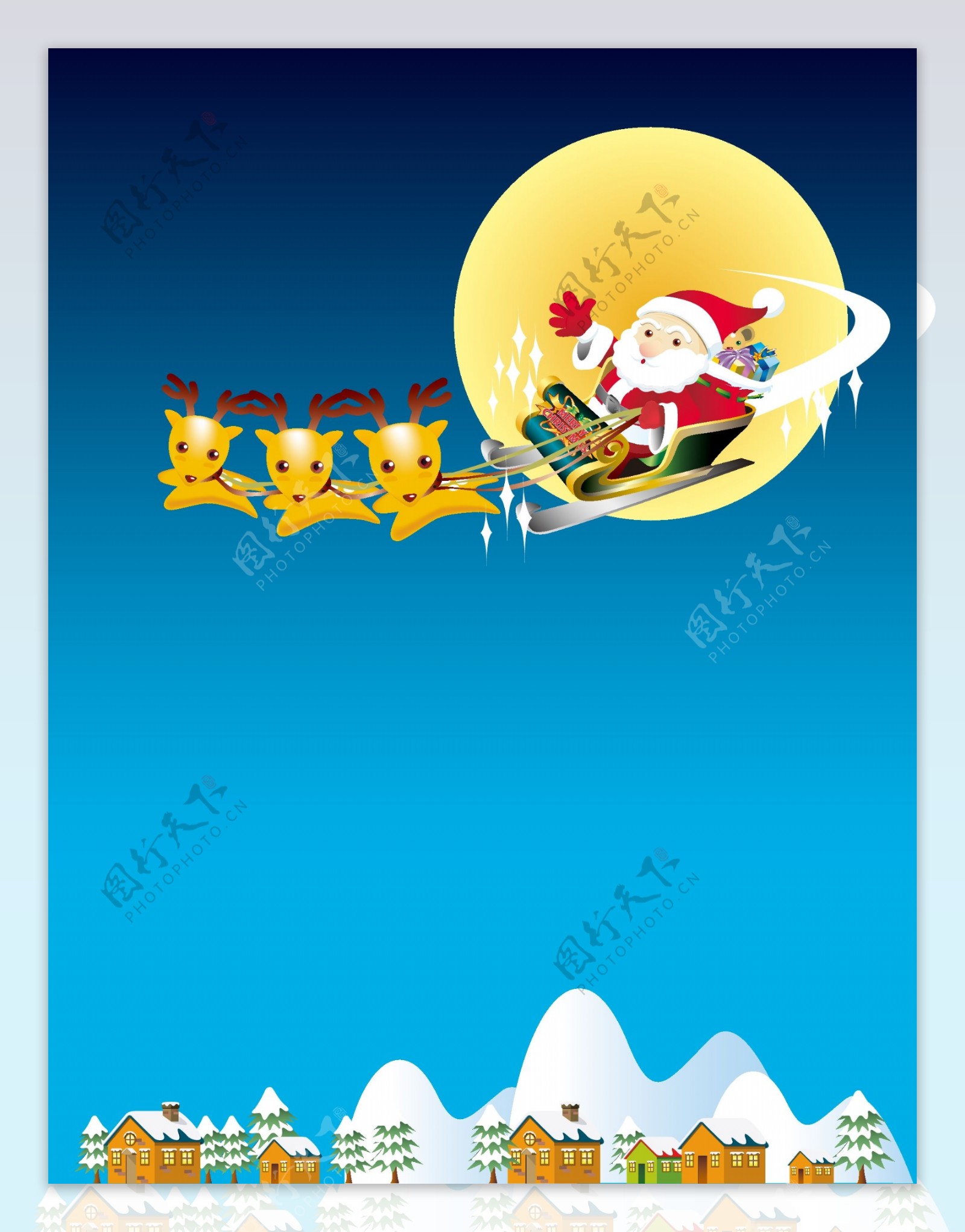 矢量卡通圣诞节圣诞老人雪橇背景素材