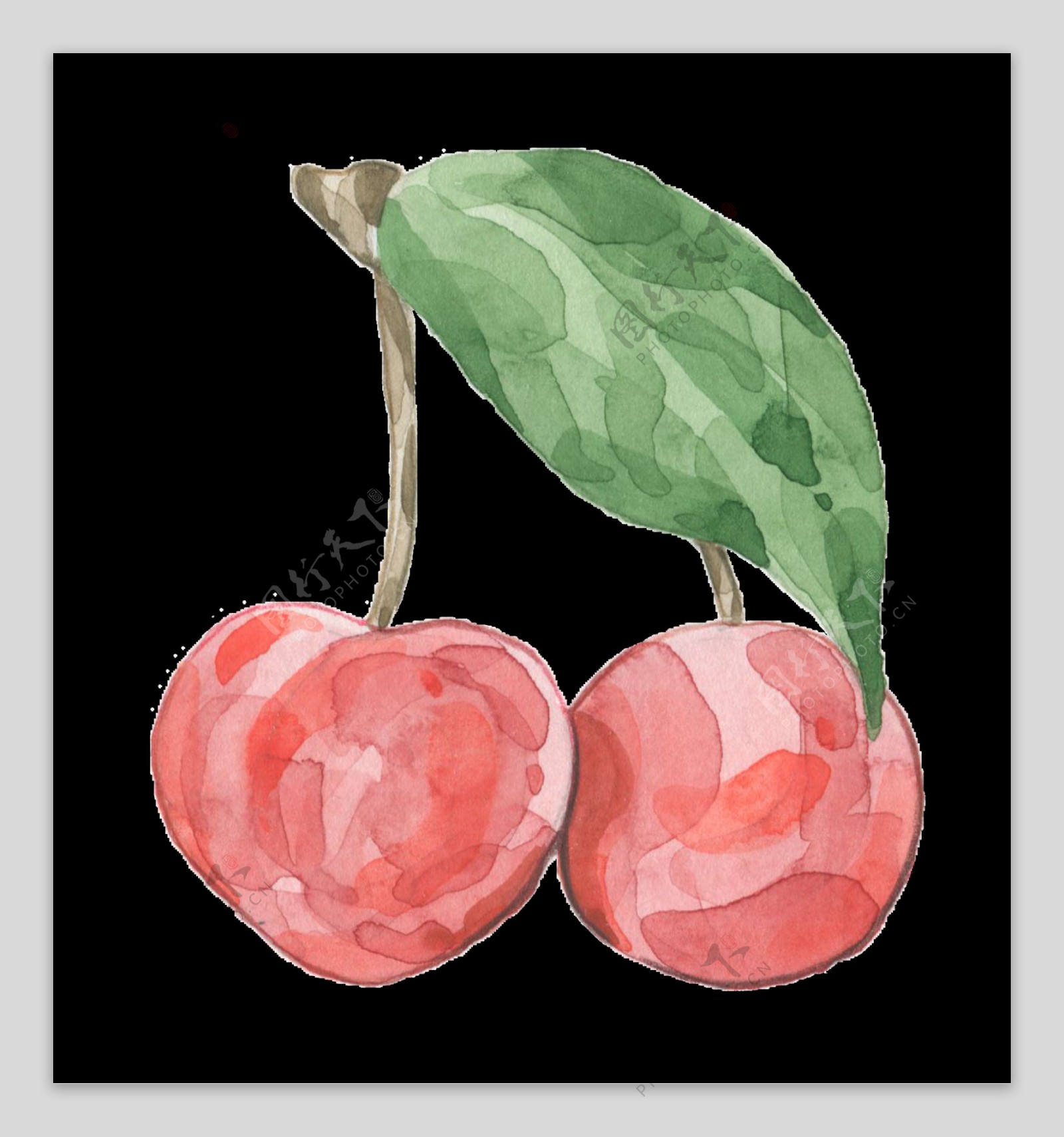手绘立体樱桃透明装饰图案