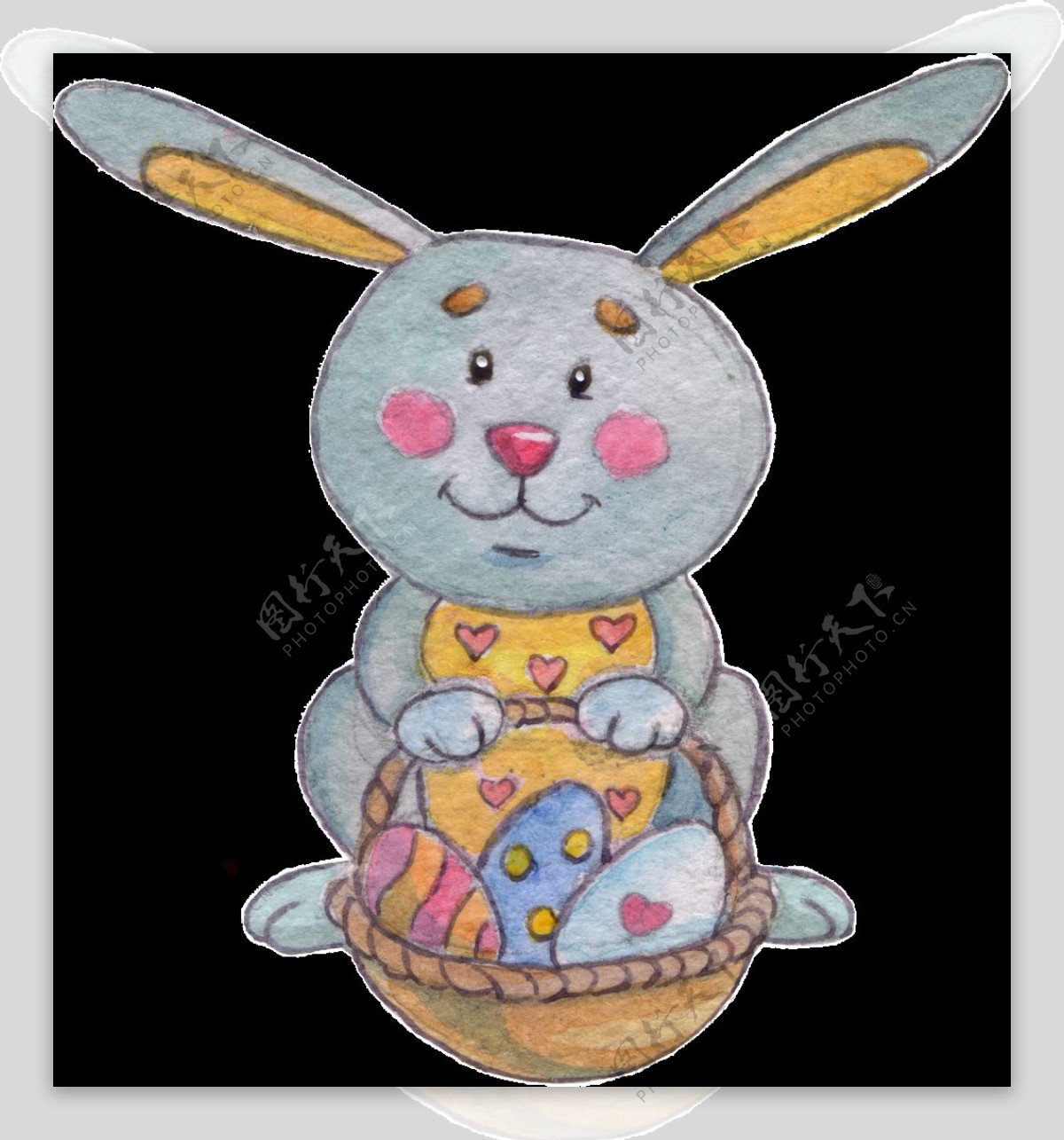 手绘卡通灰色兔子透明装饰图案