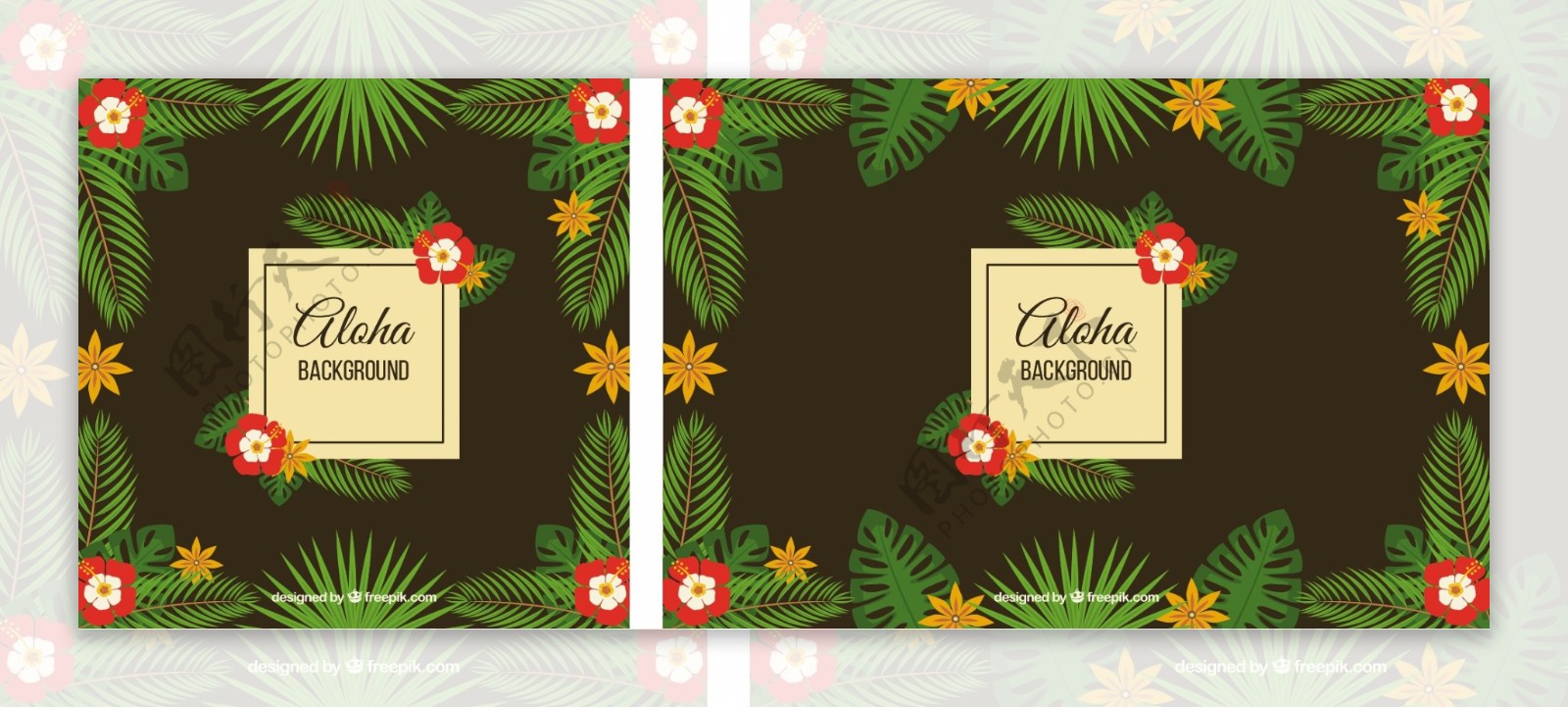 老式的ALOHA背景用鲜花和棕榈叶