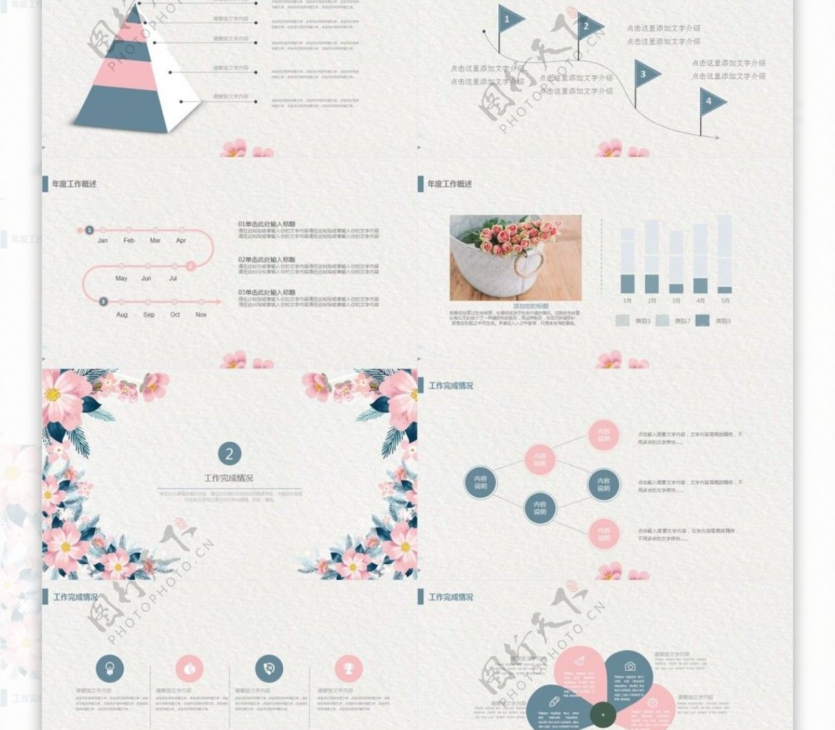 花卉文艺工作计划总结汇报PPT模板