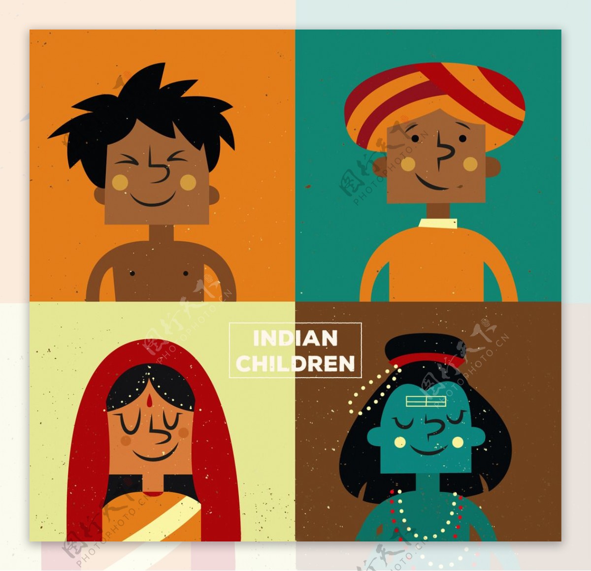 卡通印度儿童插图