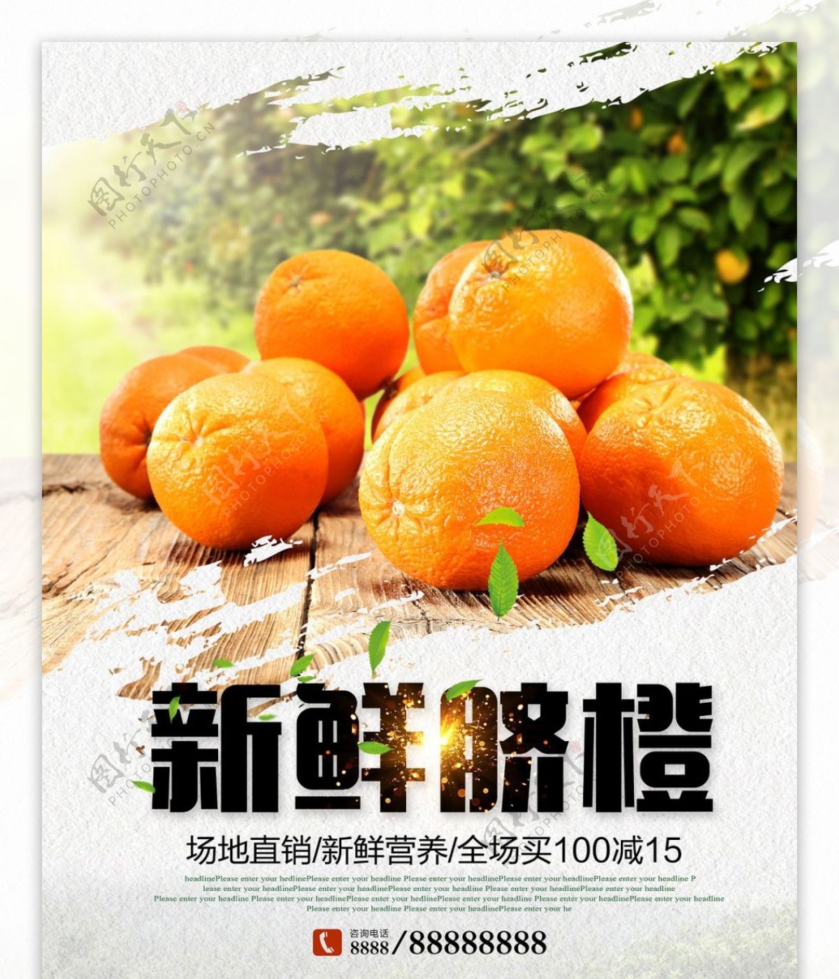 秋季水果新鲜柑橘脐橙橙子优惠促销海报
