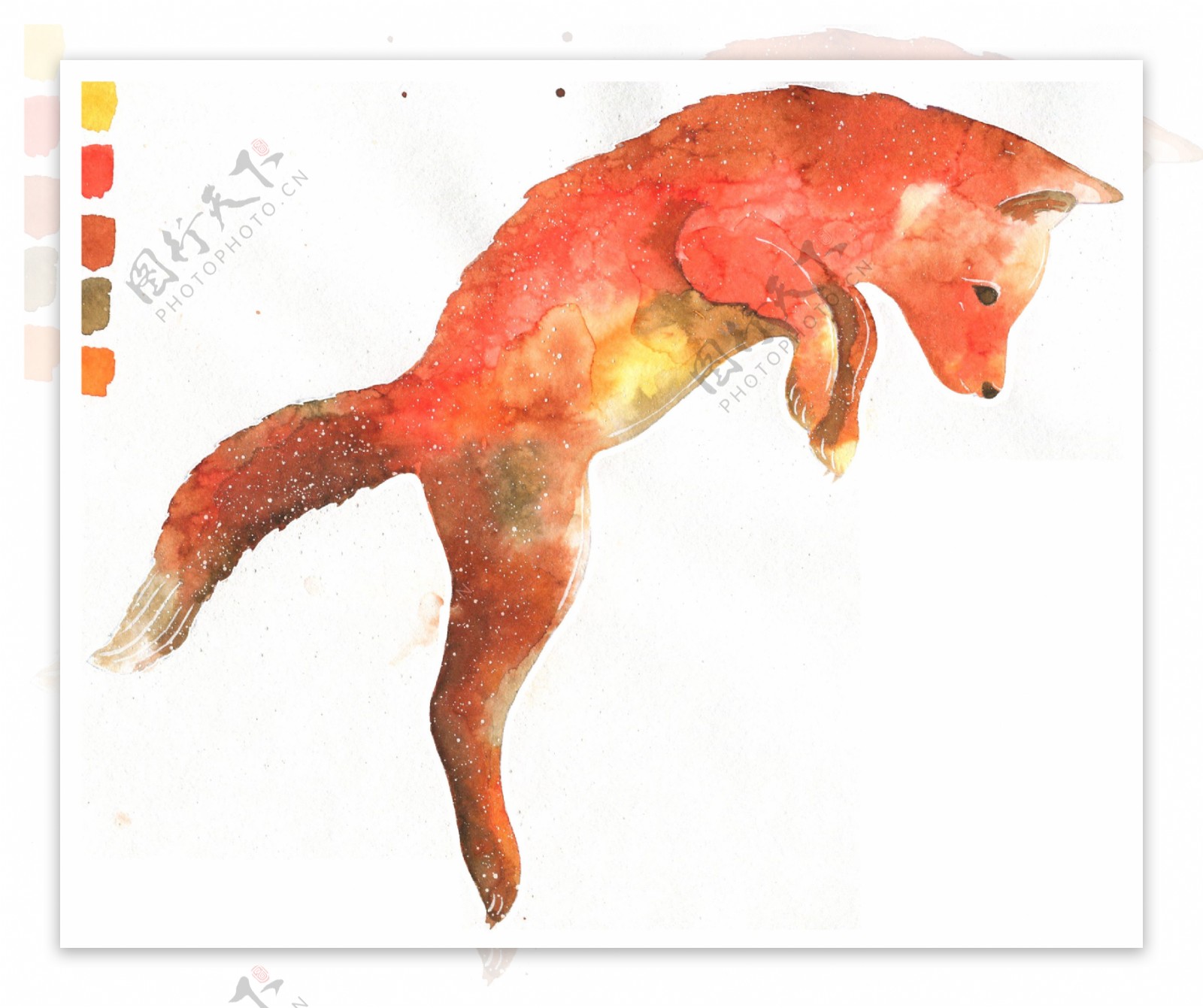 红色手绘透明水彩动物装饰素材