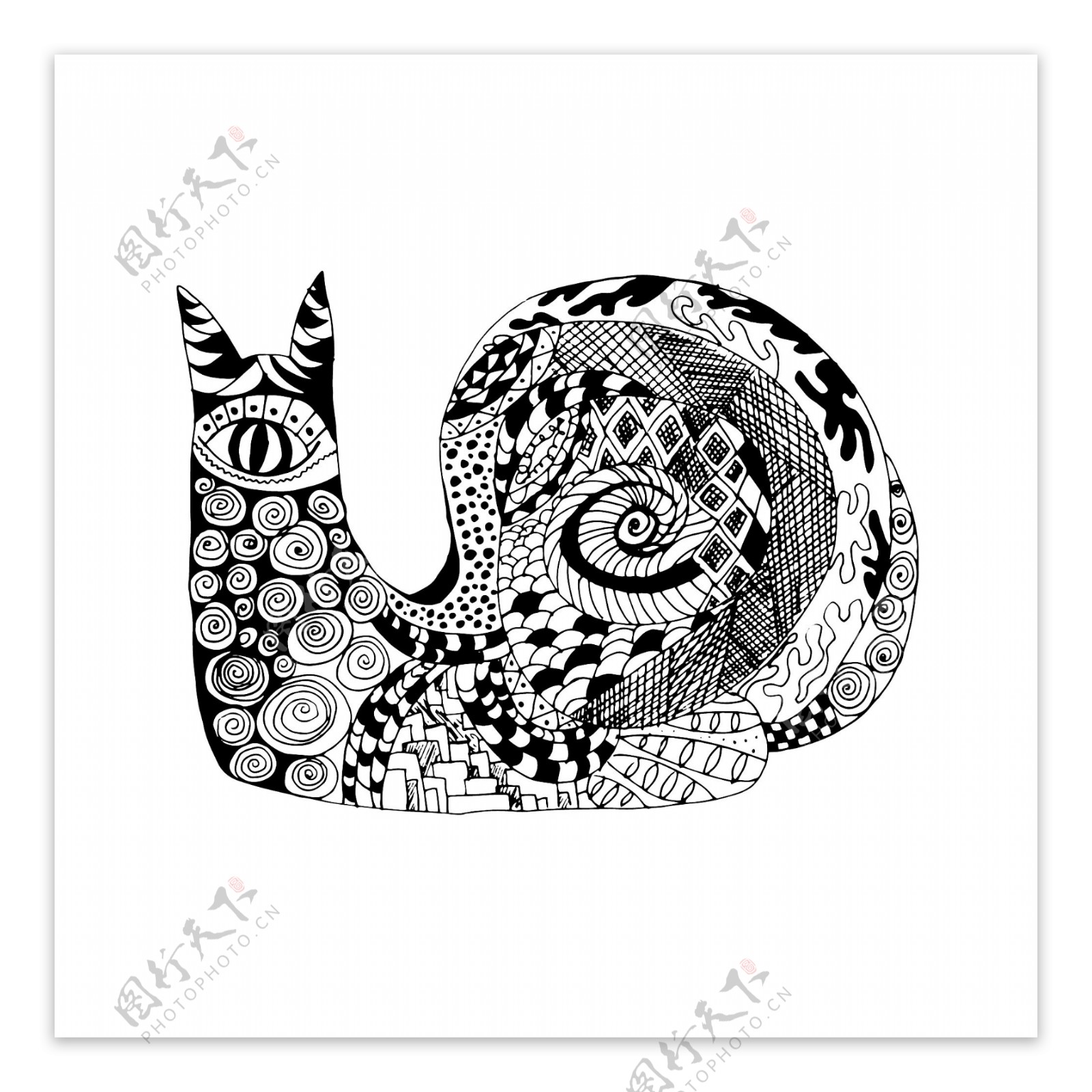 黑白时尚艺术蜗牛插画