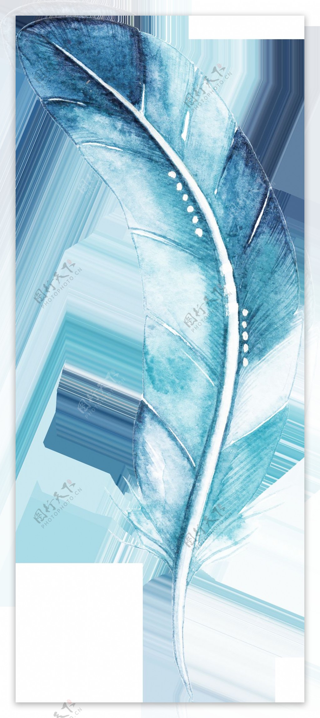 蓝色羽毛卡通水彩精美透明素材