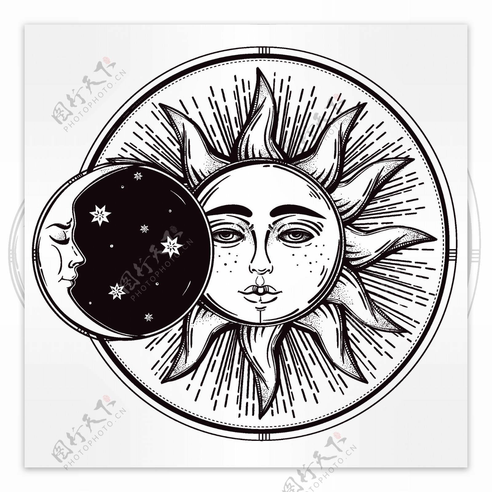 创意黑白月亮和太阳图案