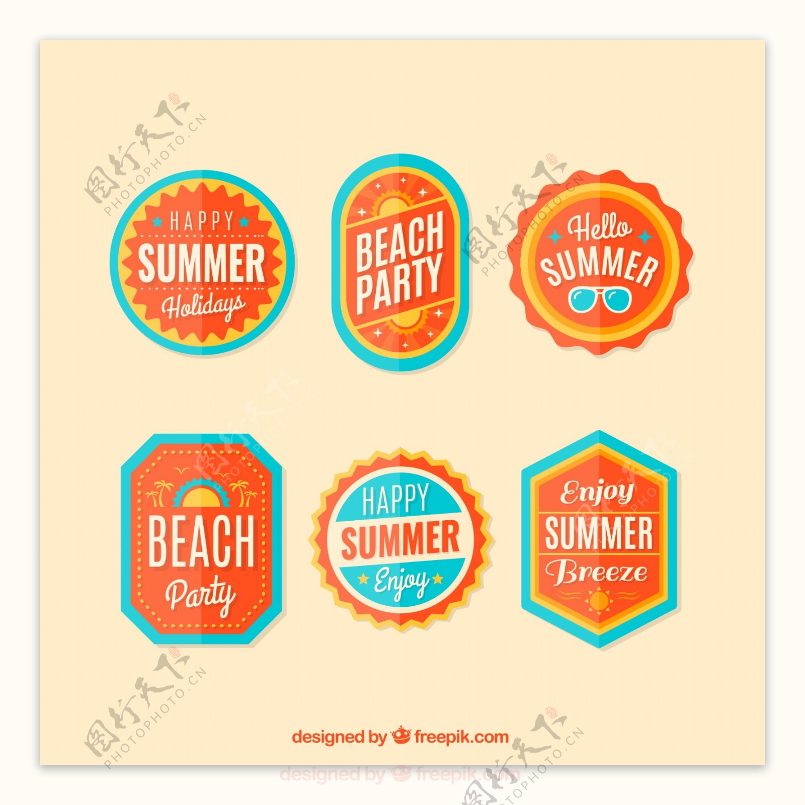6款橙色暑假标签矢量