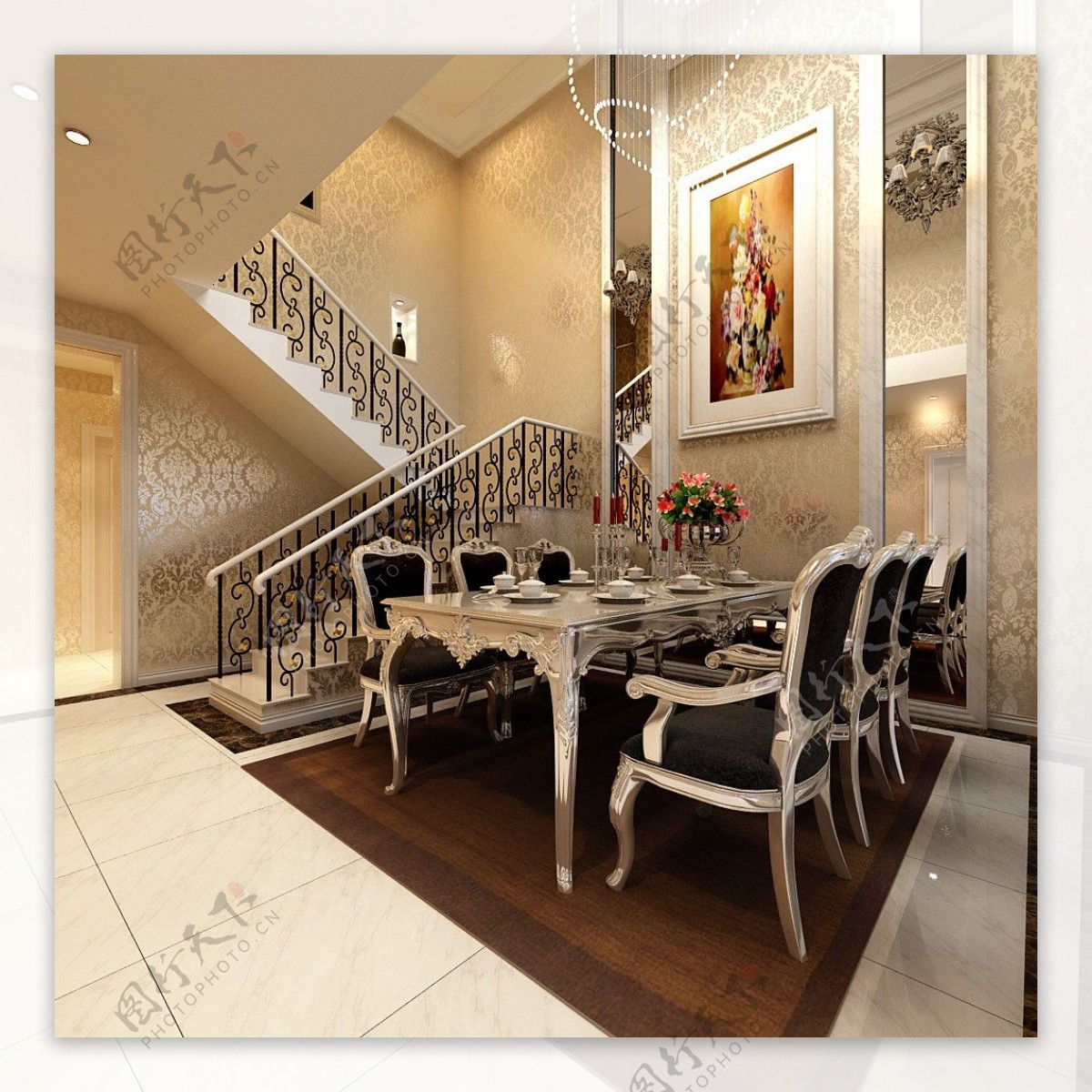 餐厅装修效果图-楼梯设计-爱家名邸家装图片-无锡锦华装饰