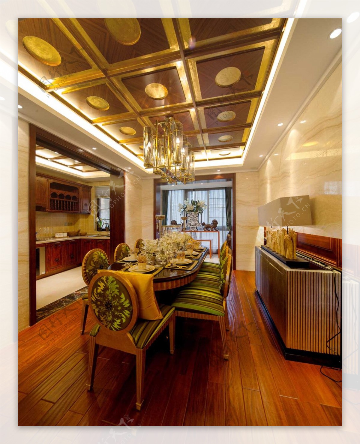 中式典雅清新客厅木地板室内装修效果图