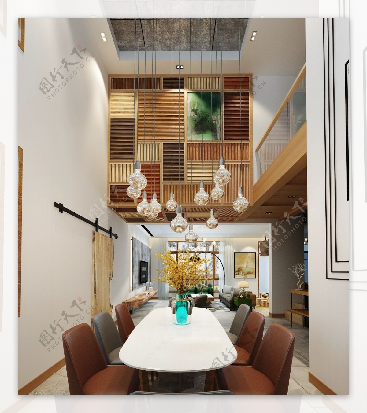 现代时尚客厅灯泡造型吊顶室内装修效果图