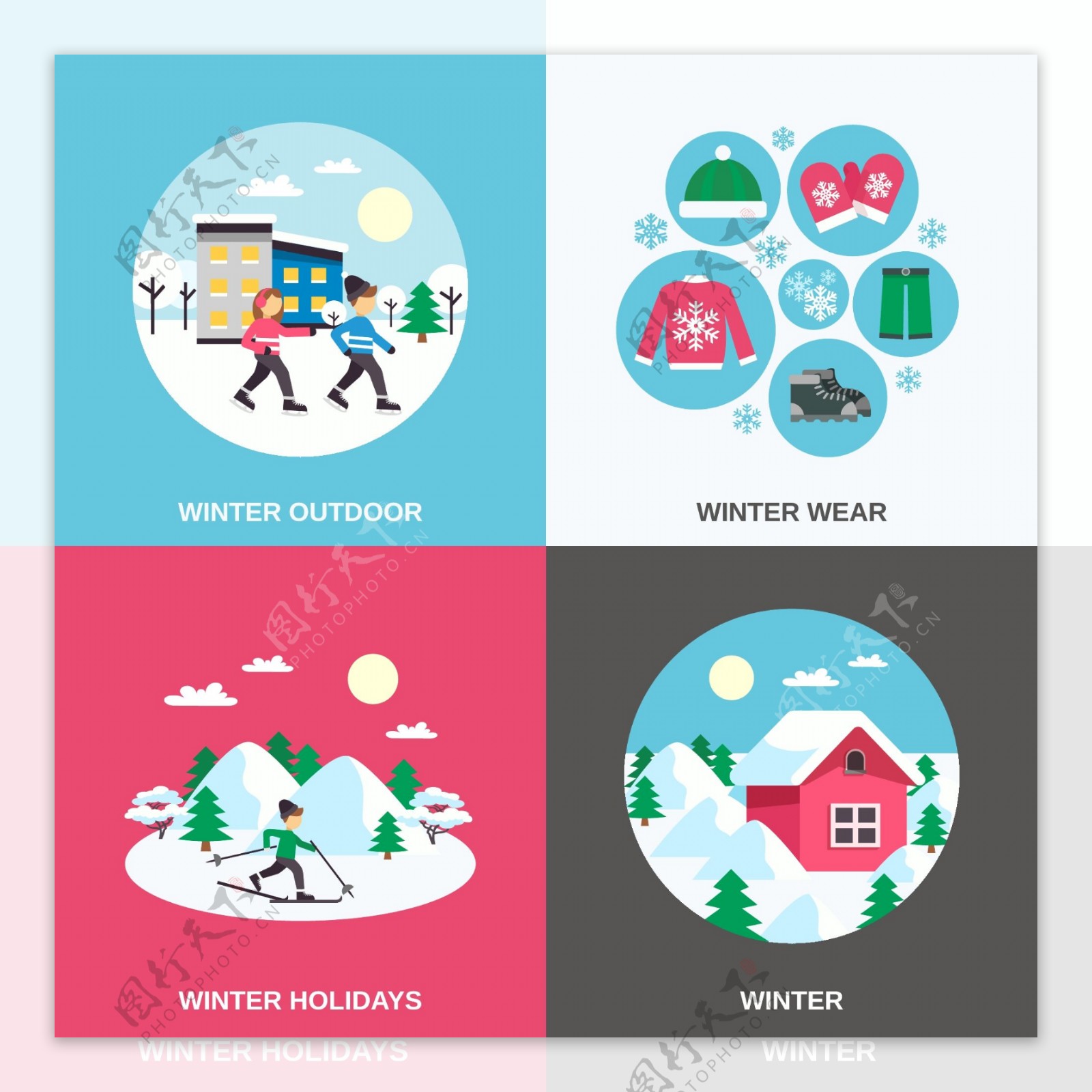 冬天滑雪运动元素插画