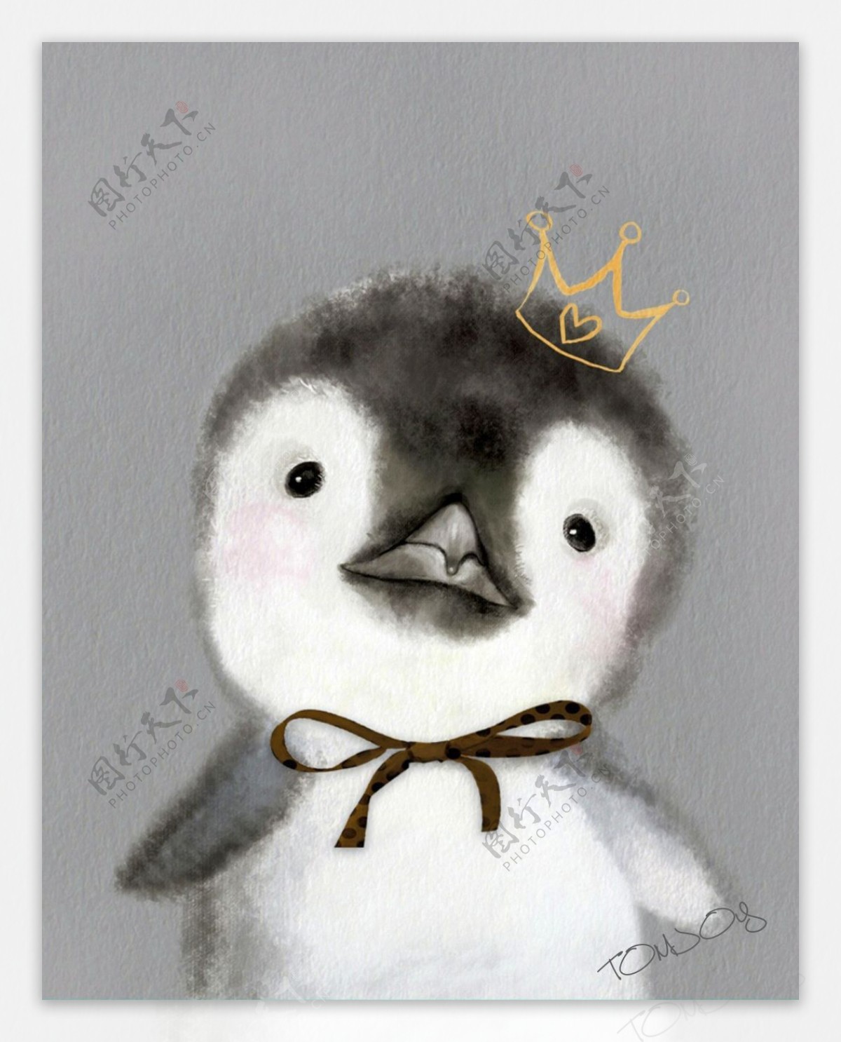 手绘彩绘小企鹅可爱动物装饰画